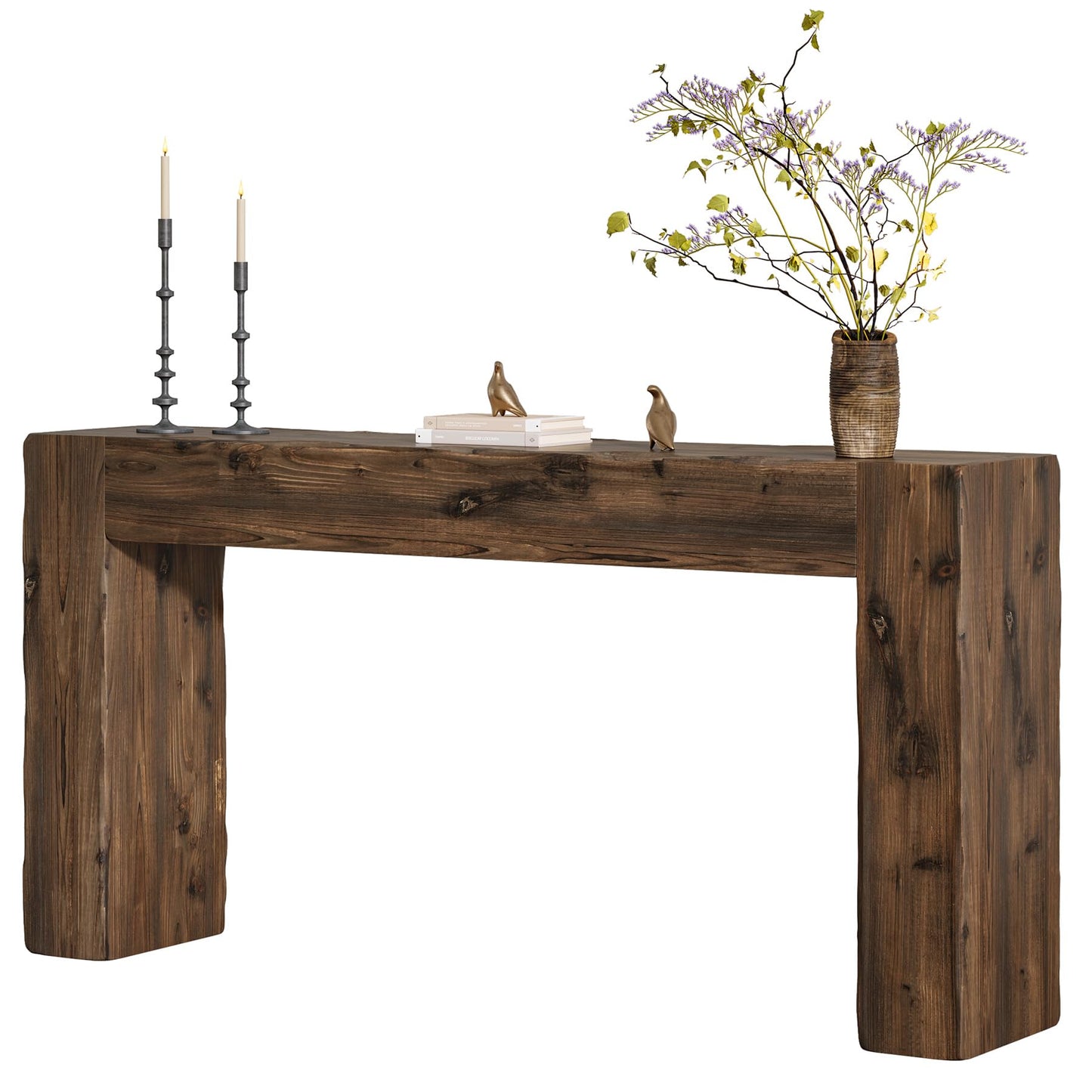 Solid Wood Console Table, 63-Inch Farmhouse Sofa Table Behind Couch for Entryway, Living Room, Foyer, Easy Assembly (Light Wood)