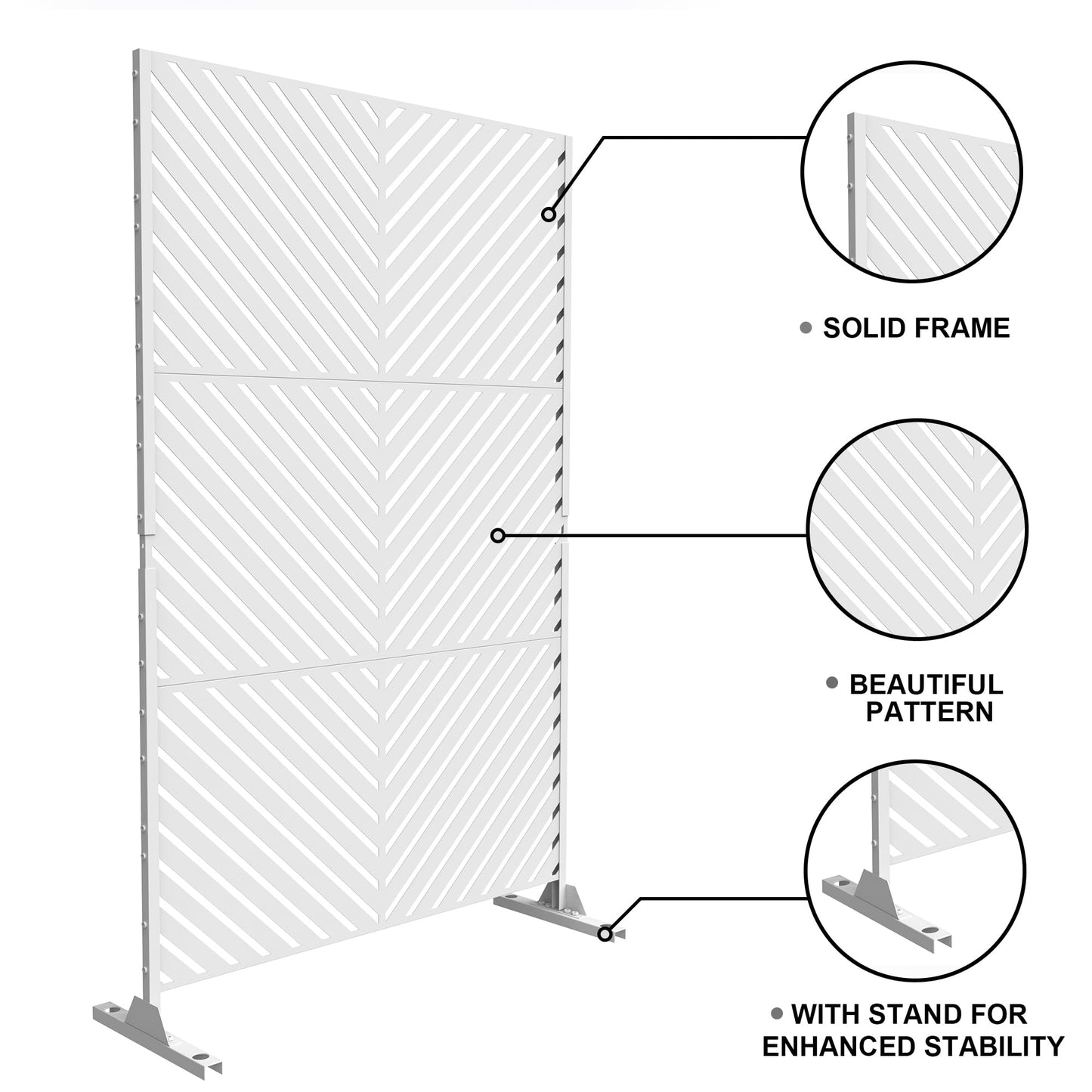 Outdoor Metal Privacy Screen with Stand, 72" H x 47" W Freestanding Outdoor Patio Divider, Decorative Patio Privacy Fence Panel for Garden Backyard Balcony Porch (Brown-Crossbanding)