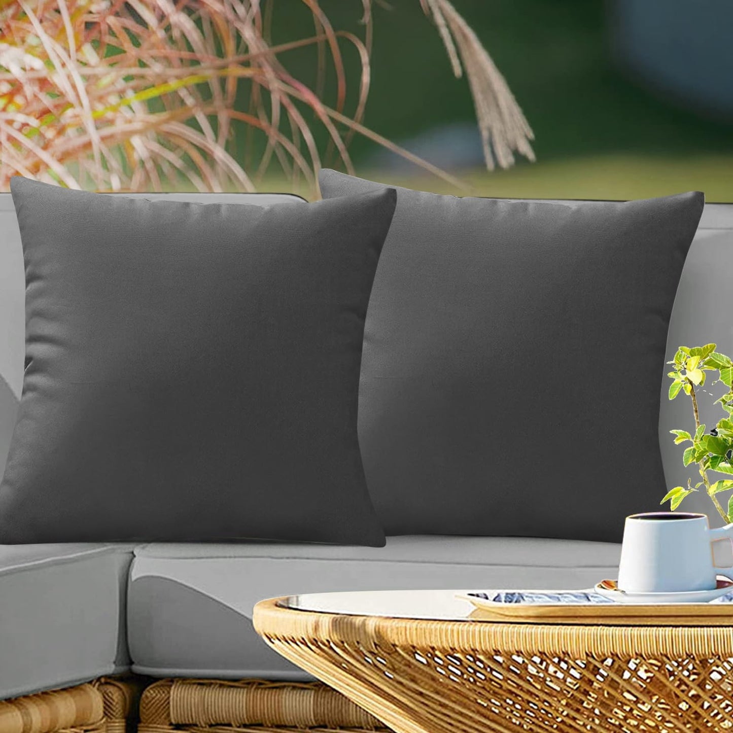 VAKADO Outdoor Waterproof Throw Pillow Covers 18X18 Set of 2 Decorative Green Patio Furniture Summer Cushion Cases Outside Decor for Couch Garden Bench Porch