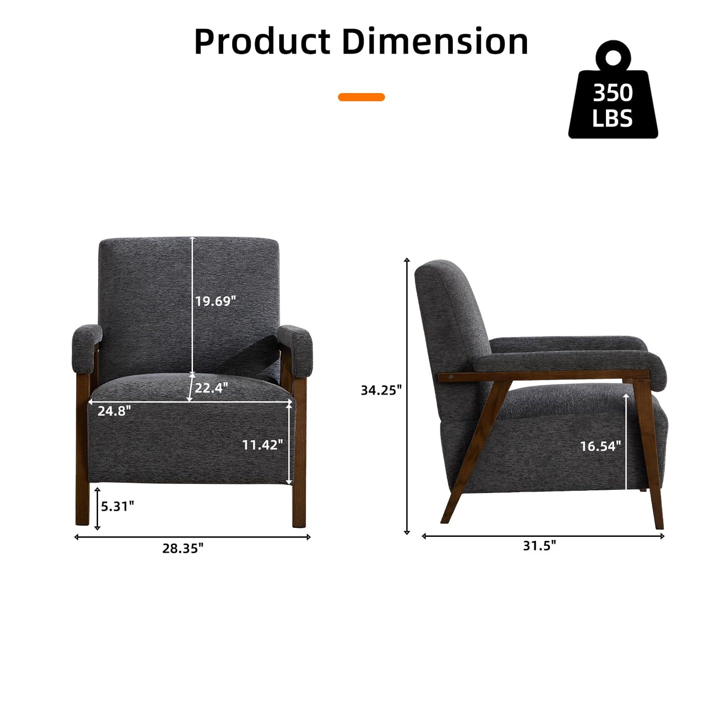 IOMOR Mid Century Modern Accent Chair, Upholstered Armchair with Thick Seat Cushion and Solid Wood Frame, Thick and Comfy Seat Cushion, Short Plush Fabric Arm Chair for Living Room(1,White)