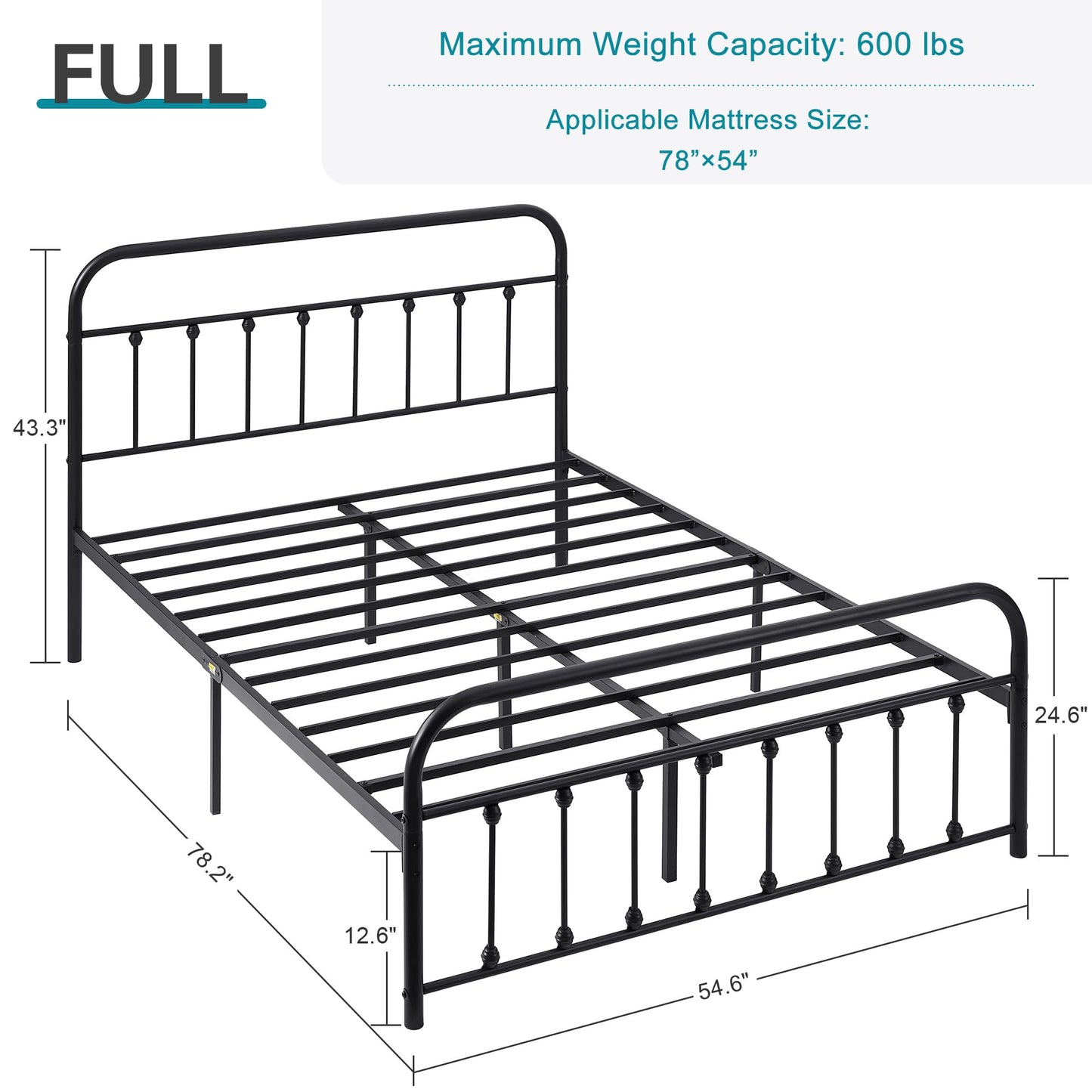 VECELO King Size Victorian Style Metal Bed Frame with Headboard/Mattress Foundation/No Box Spring Needed/Under Bed Storage and Strong Slat Support Purple Bronze