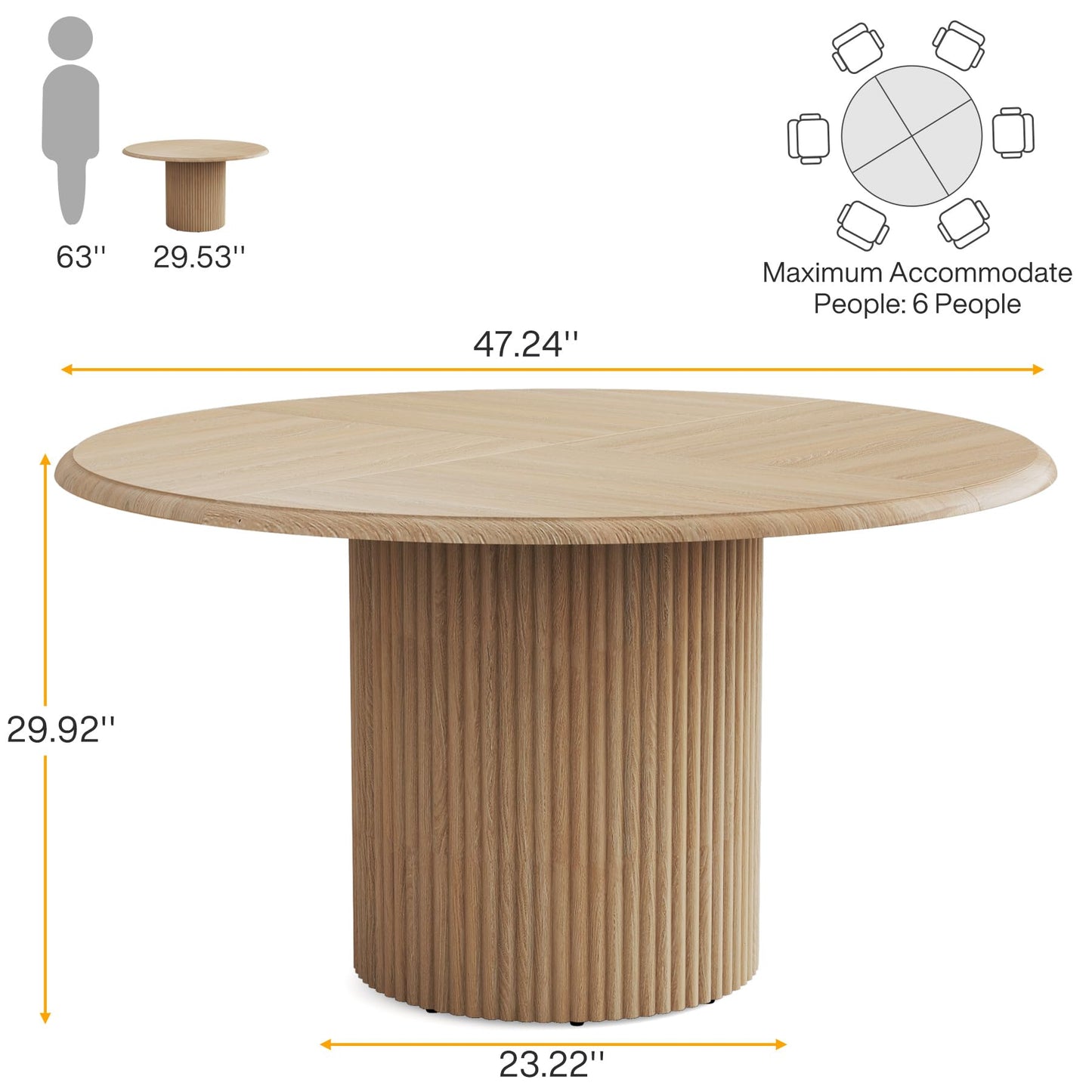 Tribesigns 47" Round Dining Table for 4, Farmhouse Kitchen Table with Metal Base, Modern Small Dinner Table for Dining Room,Kitchen (Chairs Not Included)