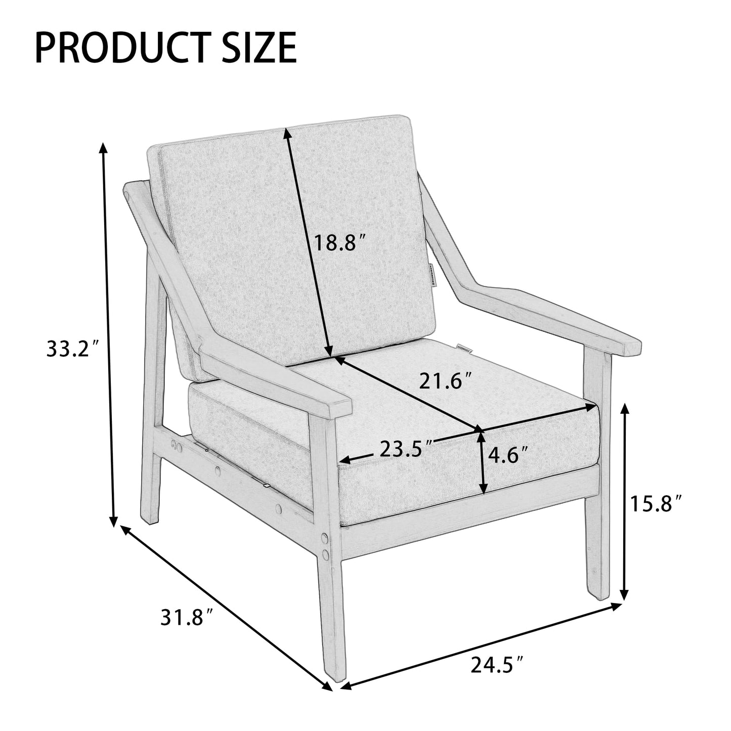 Outdoor Patio Furniture Set, 2 Piece Outdoor Patio Sofa Armchairs with Washable Thick Cushions, All-Weather Solid Wood Patio Bistro Set for Porch, Balcony, Natural Frame & Beige Cushion