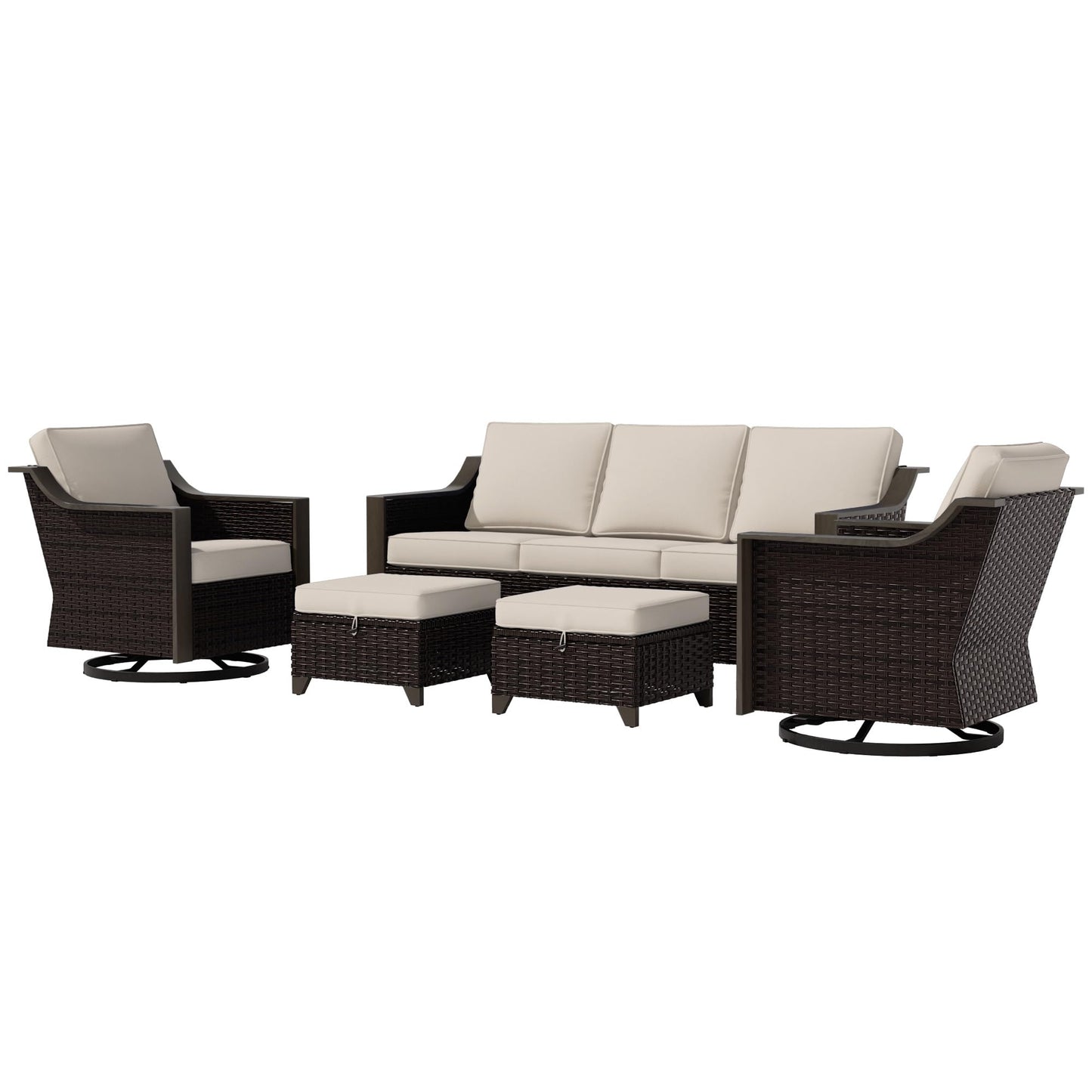 74 Inch Patio 3-Seater Sofa,PE Wicker Outdoor Lounge with Thick Removable Water-Resistant Cushions, Rust-Proof Steel Frame, 900LBS Capacity, Beige