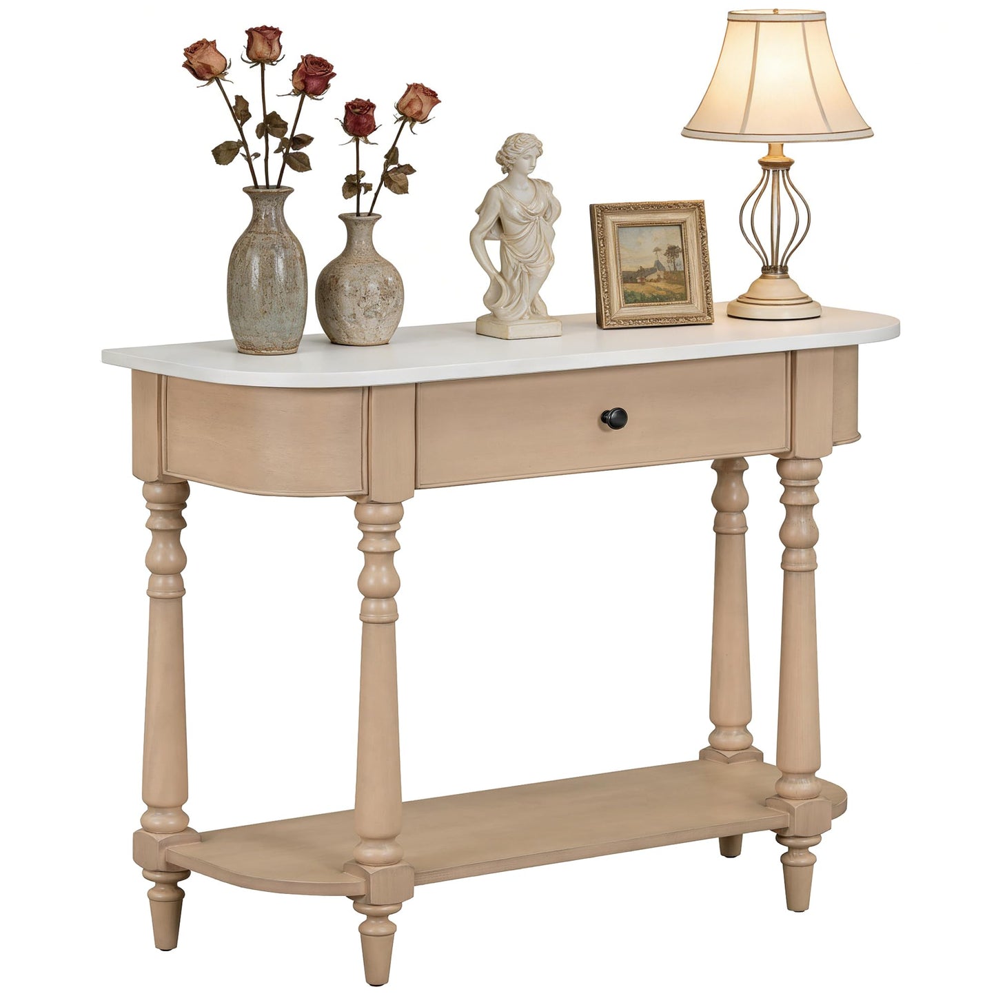LKTART Small Solid Wood Sofa Table,Console Table with Drawers and Bottom Shelf, Entryway Hallway Foyer Entry Table for Living Room(23.7" Natural)