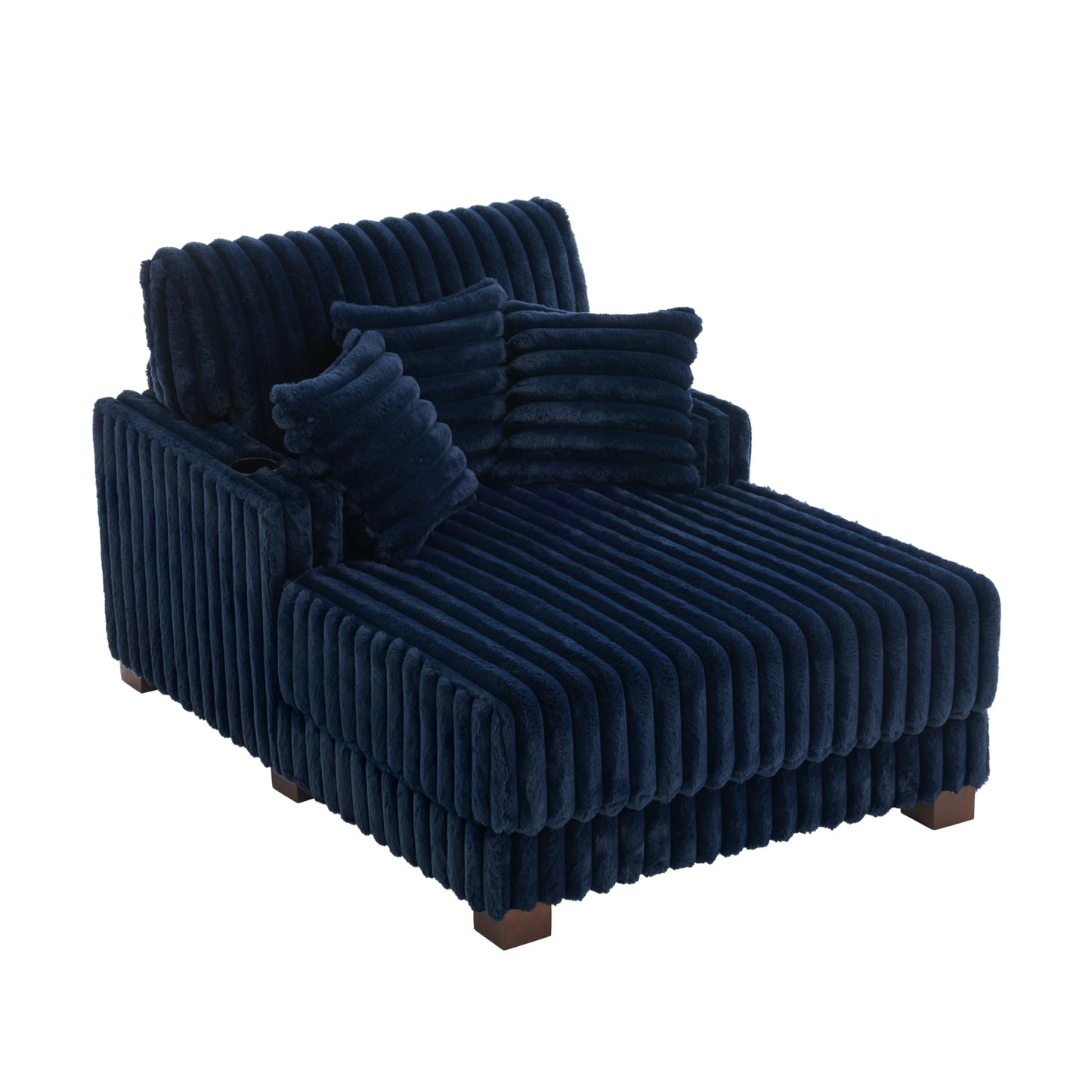 59" Chaise Lounge Chair Indoor, Upholstered Oversized Sleeper Sofa Bed Reading Chairs with 3 Soft Pillows & 2 Cup Holders, Comfy Cloud Deep Seat Sofa for Living Room Bedroom, Set of 2, Navy