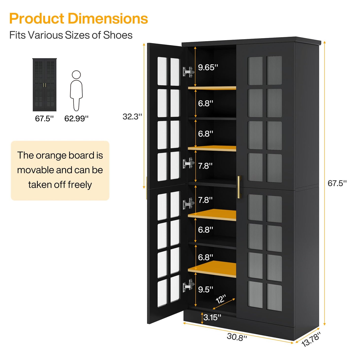 Tribesigns Tall Shoe Cabinet with Doors, 8-Tier Shoe Storage with Adjustable Shelves, Modern Shoe Organizer Shoe Rack Cabinet for Entryway, Hallway, Closet, Living Room, Rustic Brown