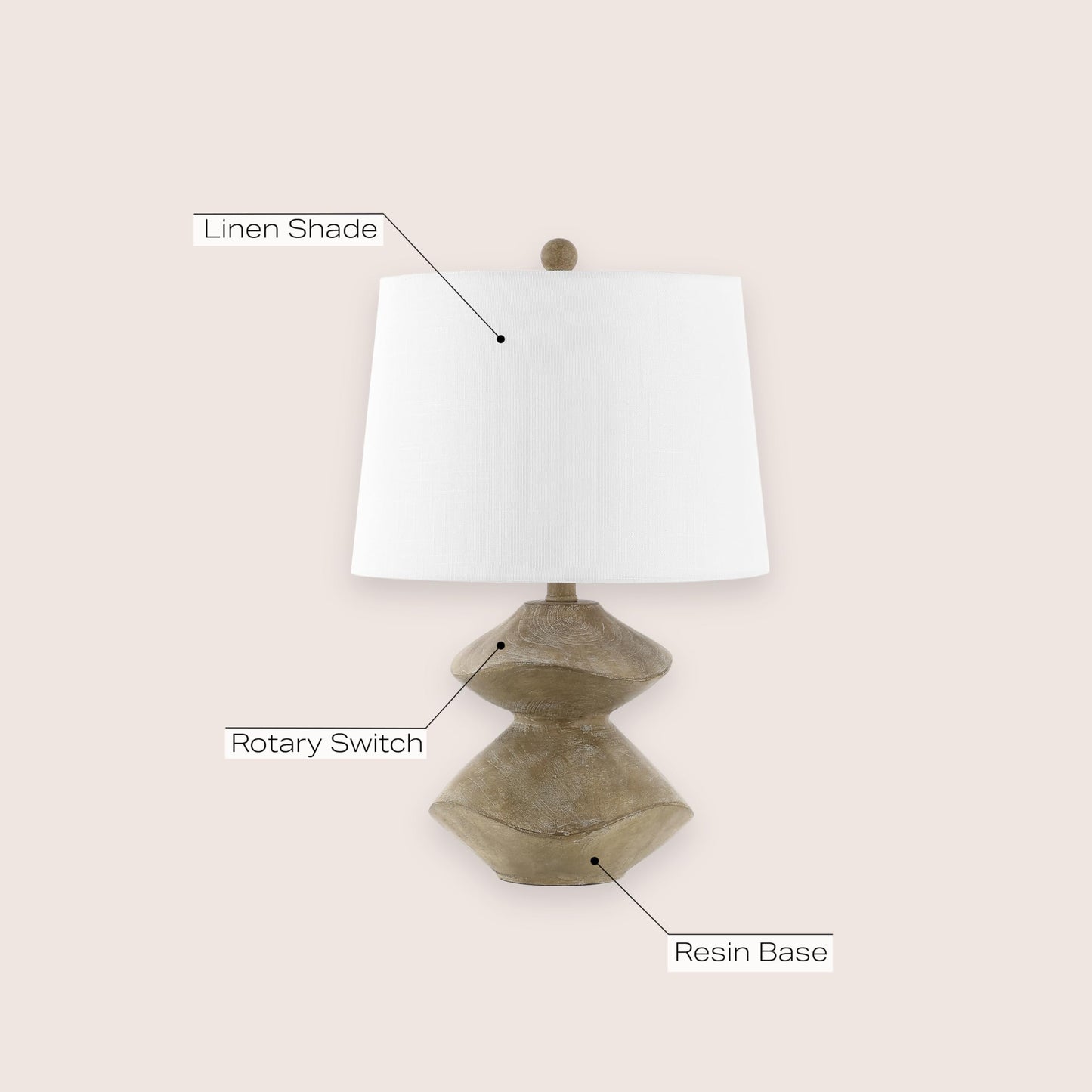JONATHAN Y 24.5" Brown Wood Finish Coastal 3-Stack Cairn LED Table Lamp for Living Room, White Linen Shade, Rustic Mid-Century Modern Bedside Lamp for Bedroom Office JYL4061A