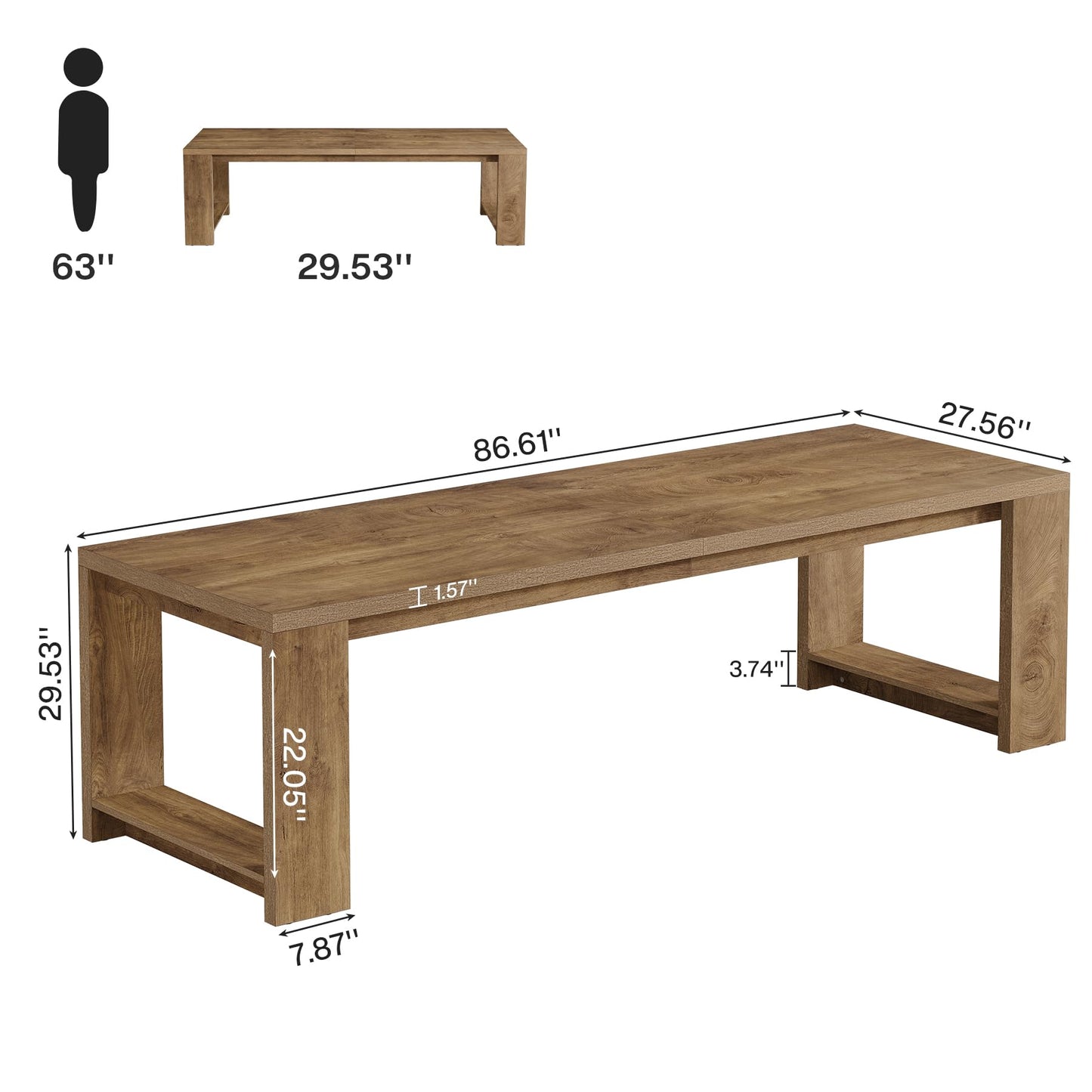 Tribesigns Two Person Desk, 86.6 Inches Extra Long Desk, Double Computer Writing Table, Wood Large Desks Workstation for Home Office, Natural Wood