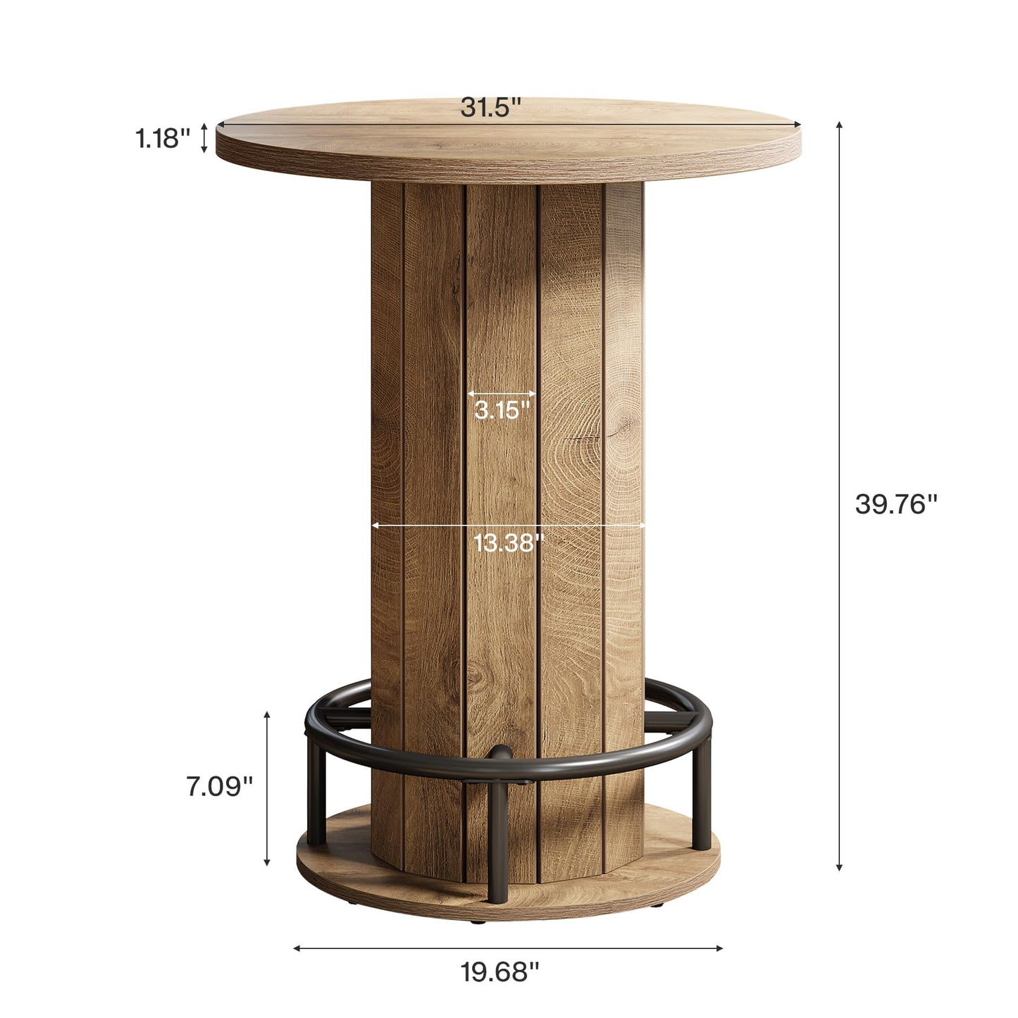 Tribesigns Round Bar Table, 39.4" H Wood Bistro Pub Table with Metal Ring Footrest for Dining Coffee Cocktail Living Room, Small Space, Black (Only Table)