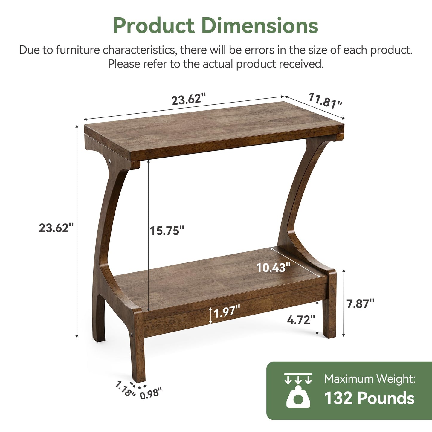 Solid Wood End Table with Storage Shelf, Small Accent Table for Living Room, Bedroom, or Office, Easy Assembly, Compact Side Table for Tight Spaces