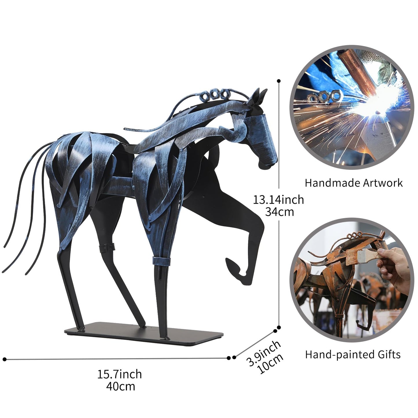 SunBlogs Art Metal Horse Statue Decor, Handmade Strong Modern Horse Sculpture Handicraft, Rustic Metal Statue Decorations Gift for Home Office Desk Figurine (Brown)