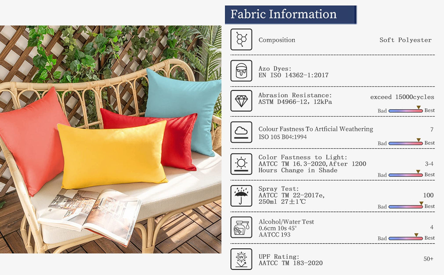 VAKADO Outdoor Waterproof Throw Pillow Covers 18X18 Set of 2 Decorative Green Patio Furniture Summer Cushion Cases Outside Decor for Couch Garden Bench Porch