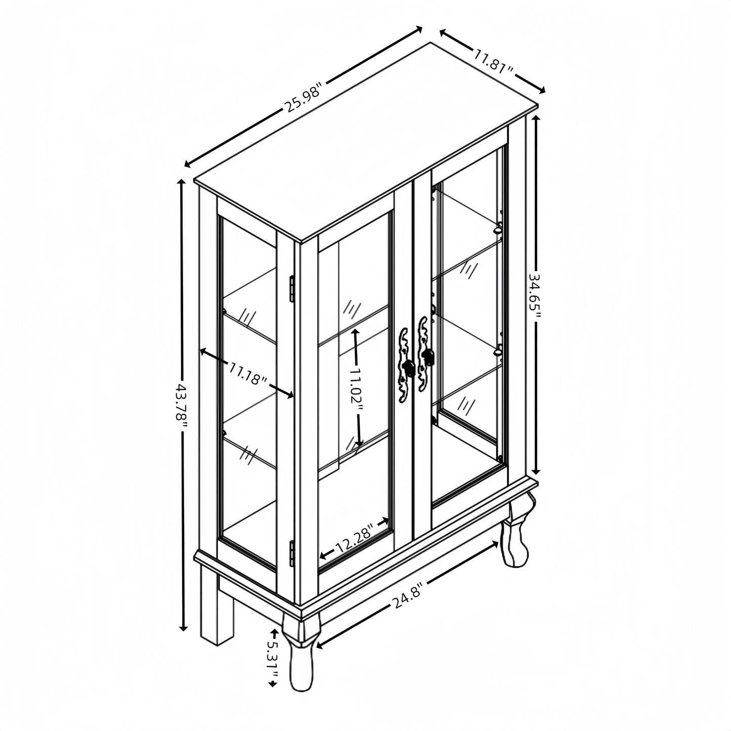 LKTART Curio Glass Display Cabinet,Storage Cabinet with Lights and Mirrored Back Panel,China Cabinet with Tempered Glass Doors and Shelves,Collectible Display Shelf,Included Bulb White