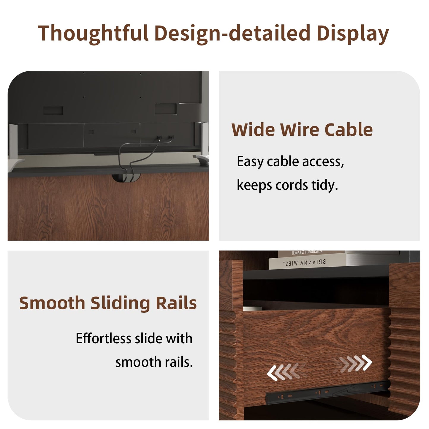 Epecoya 78.8 Inch TV Stand with Storage Cabinets for Living Room, TVs Media Console Entertainment Center with Drawers, Wood Fluted Television Stands with Open Shelves for Bedroom, Dark Brown Walnut