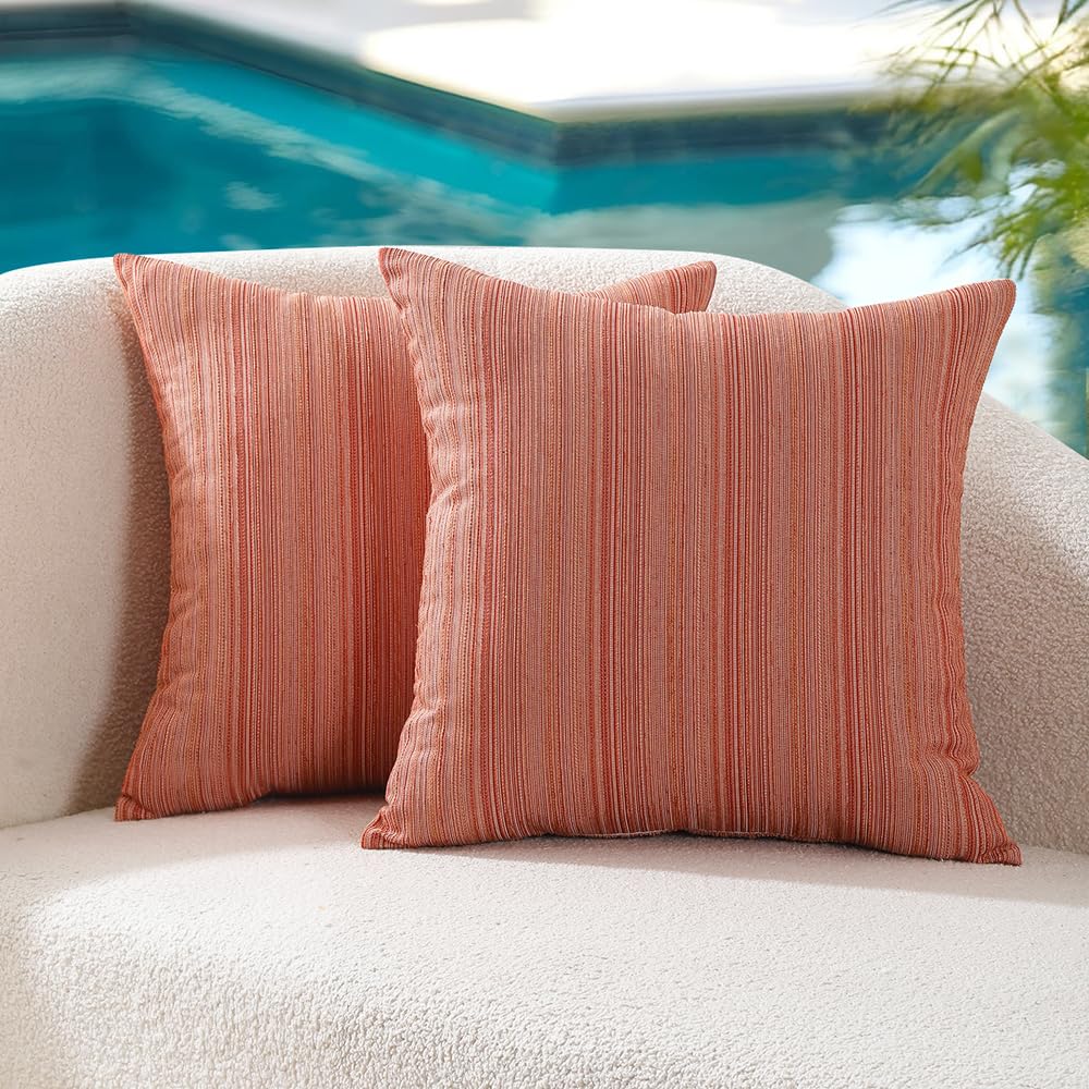 VAKADO Outdoor Waterproof Throw Pillow Covers 18x18 Set of 2 Decorative Outside Patio Furniture Cushion Cases Decor for Garden Bench Porch Couch Tent Chair Stripe Blue
