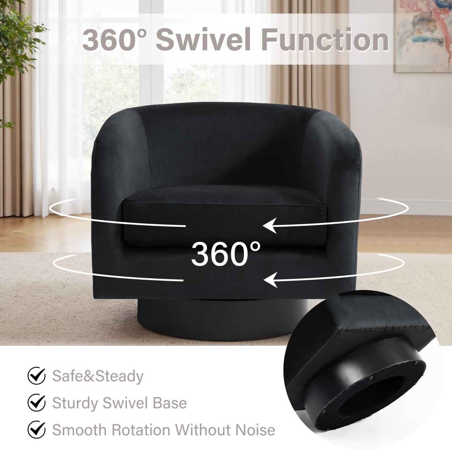 Swivel Barrel Accent Chairs Set of 2, Modern 360° Swivel Round Barrel Chair with Curve Back, Upholstered Velvet Fabric Armchair Single Sofa Club Chair for Living Room, Bedroom, Coffee