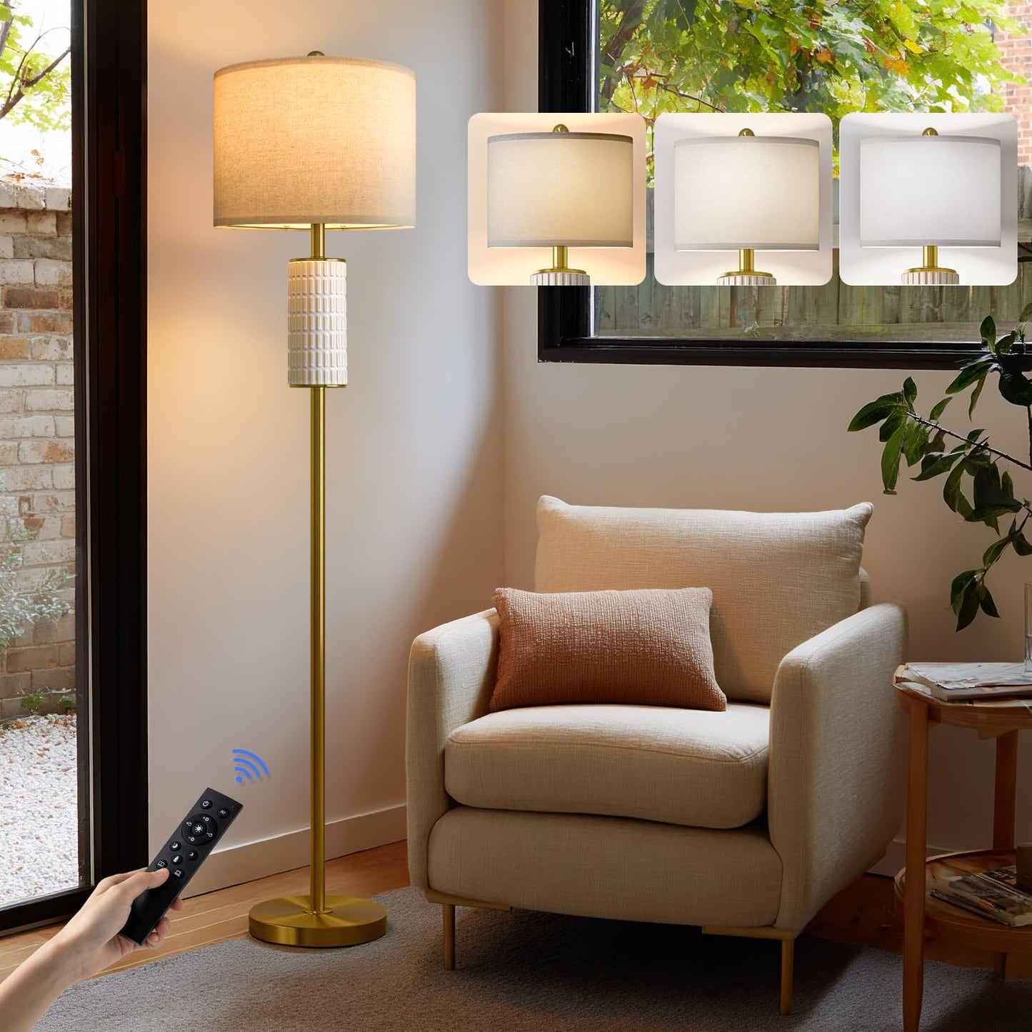 PoKat Farmhouse Floor Lamp for Living Room with Ceramic, 64" Black Standing Lamps for Living Room Corner, Modern Tall Floor Lamps for Bedroom, Sofa, Reading Nock, Rotary Switch, Matte Black