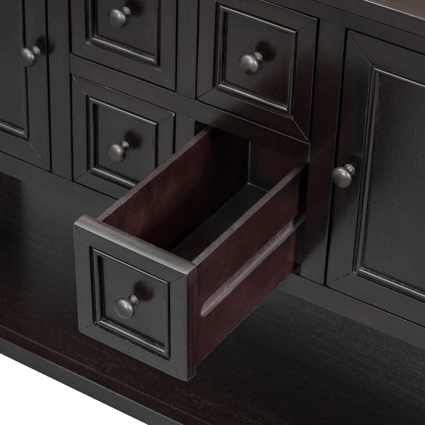 LKTART Farmhouse Sideboard Buffet Cabinet,Solid Wood Sideboard with Storage Drawers and Bottom Shelf,Coffee Bar for Entryway Hallway Foyer,Easy Assembled (46.5" Brown