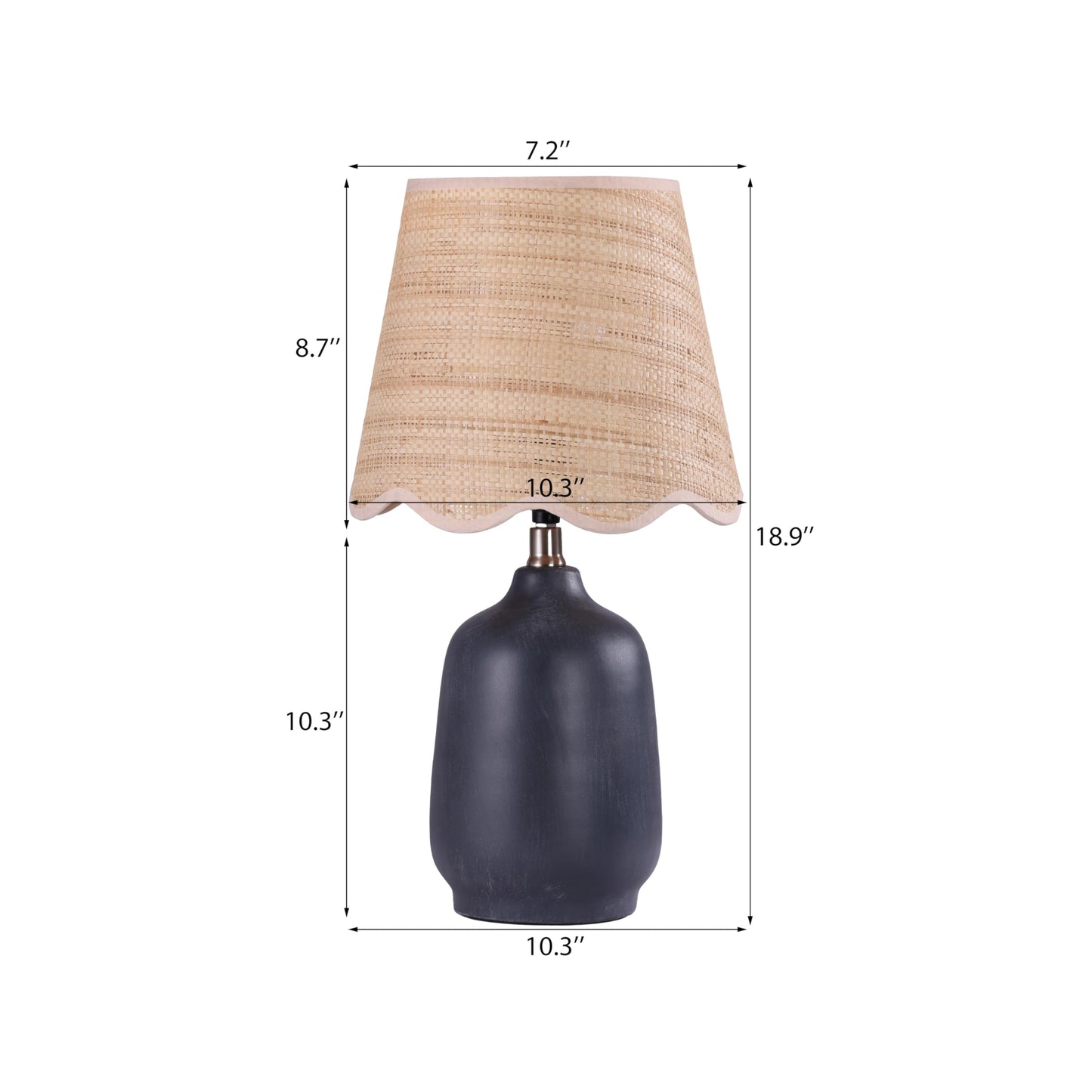 Farmhouse Ceramic Table Lamp, 21" Rustic Table Lamp with Linen Shade, 3-Way Dimmable Bedside Nightstand Lamps for Bedroom, Living Room, E26 Socket, Dark Grey