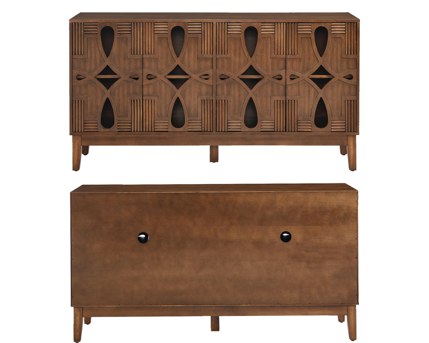 LKTART 60" Mid Century Modern Sideboard Buffet with Hollow Carved Doors and Outlet Holes,Vintage Accent Cabinet Credenzas Storage Cabinet Walnut