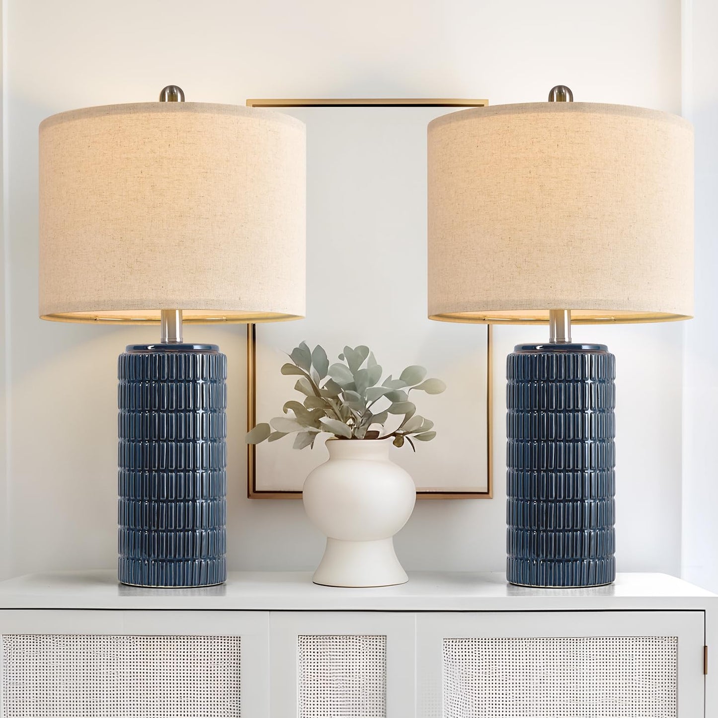 PoKat 23" Modern Ceramic Table Lamp Set of 2 for Living Room White Desk Lamps for Bedroom Farmhouse Bedside Nightstand Lamp House Warming Gifts New Home Decor End Table Lamps Gifts for Women Mom Beige