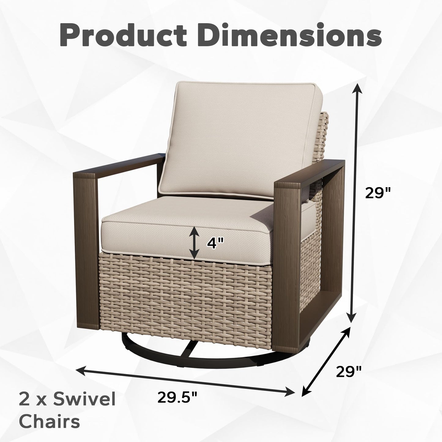 Joyside Outdoor Patio Swivel Rocker Chairs, 3 Pieces Wicker Furniture Set, 2 Swivel Rocking Chairs and 1 Table, Metal Wide Armrest, Thick Cushions and Deep Seating for Garden, Backyard, Porch, Deck