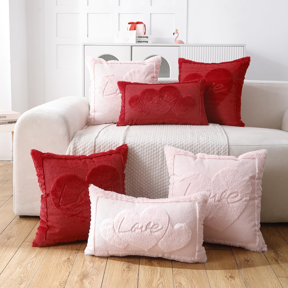 VAKADO Valentine’s Throw Pillow Covers 20x20 Set of 2 White Decoration Heart Valentine’s Day Couch Decorative Home Decor for Bed Sofa Bedroom Office