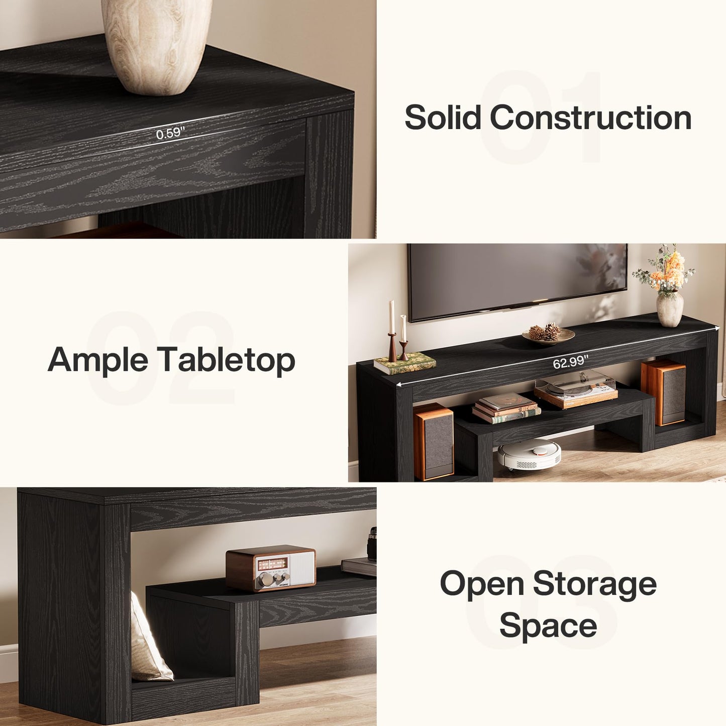 Tribesigns 63-Inch TV Stand for 55/60/65/75-Inch TVs, Farmhouse Entertainment Center with Open Storage Shelves, Wood Television Console for Living Room, Bedroom