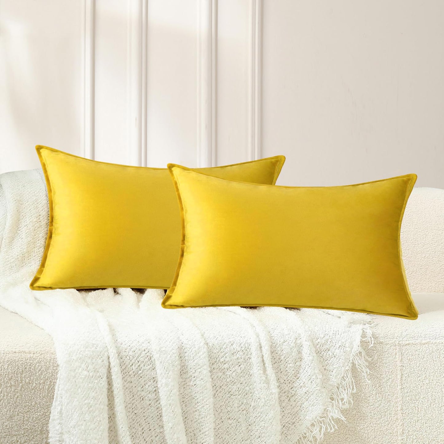 VAKADO Throw Pillow Covers 18x18 Set of 2 Olive Green Velvet Decor Decorative Couch Cushion Euro Xmas Pillowcases with Fringe Home Bed Decoration for Sofa Bedroom Office