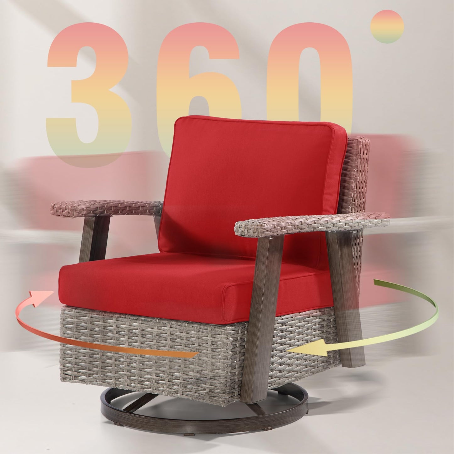 Joyside Patio Chair - Outdoor 360 Degree Swivel Rocker Chair with Durable Fabric Cushion and Ergonomic Structure, Patio Wicker Dining Chair(Grey/Dark Blue)
