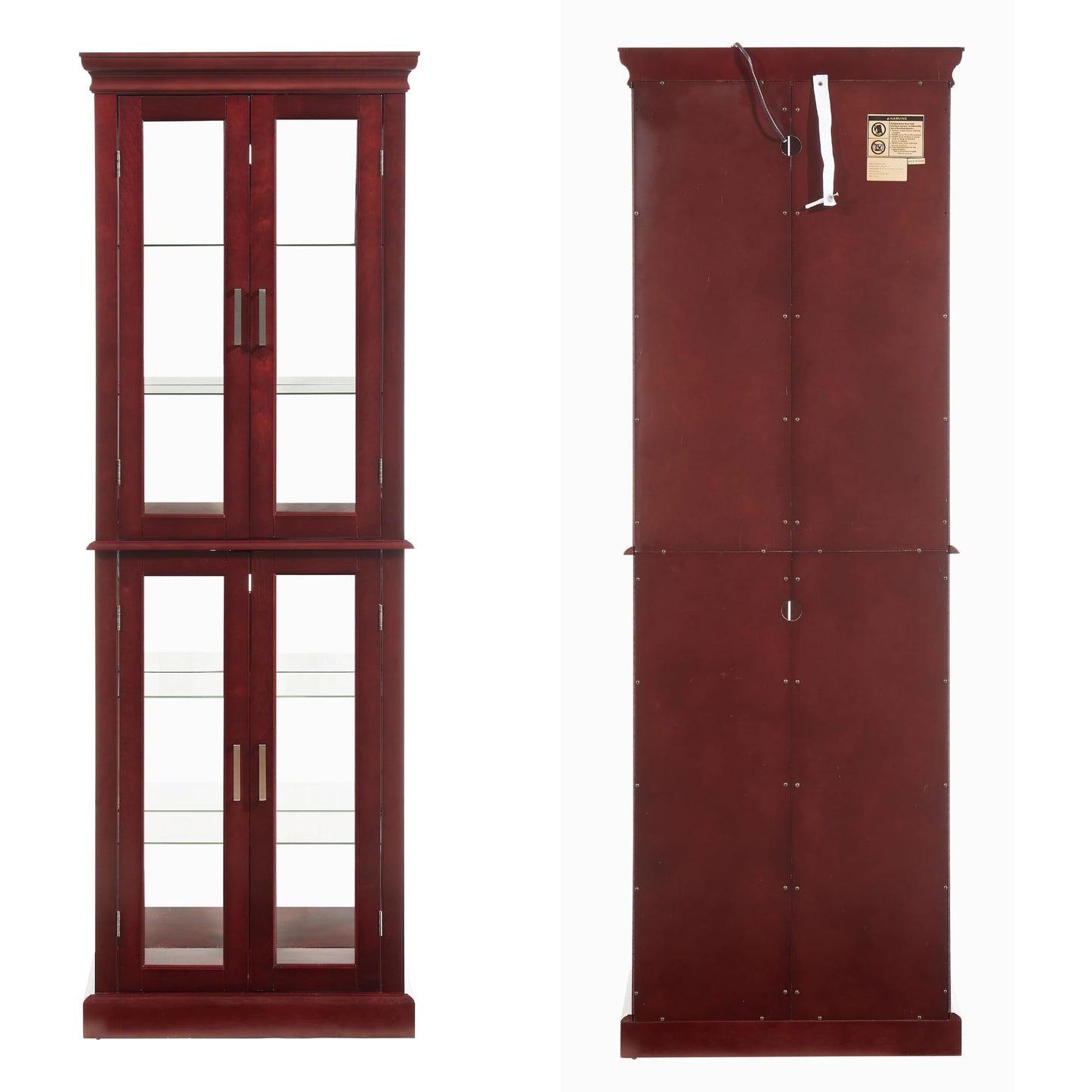 LKTART Curio Glass Display Cabinet with Lighted and Mirrored Back Panel,China Cabinets with Glass Doors,Tall Storage Cabinets with Adjustable Shelves for Curio Collectibles Storage(Cherry)