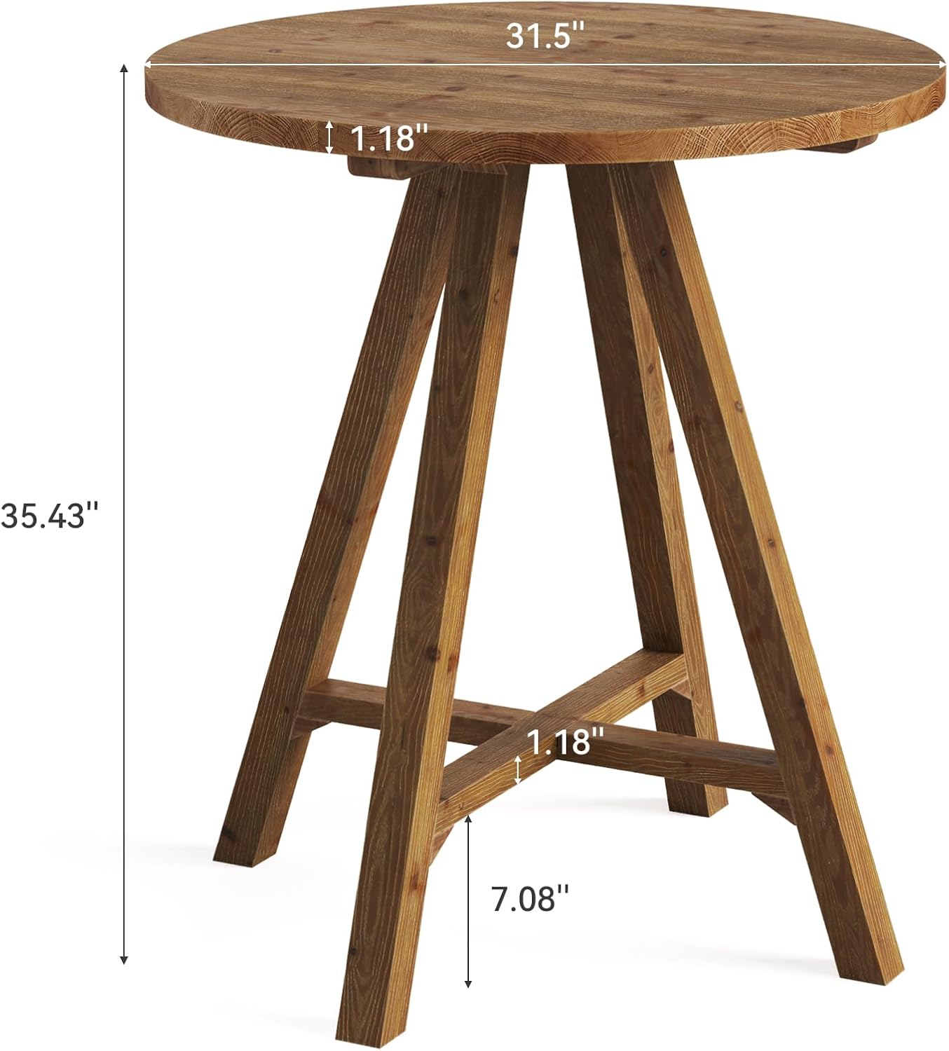 Solid Wood Bar Table, 31.5" Round Pub Bistro Table for Cafe, Dining Room, Kitchen, Living Room, Brown