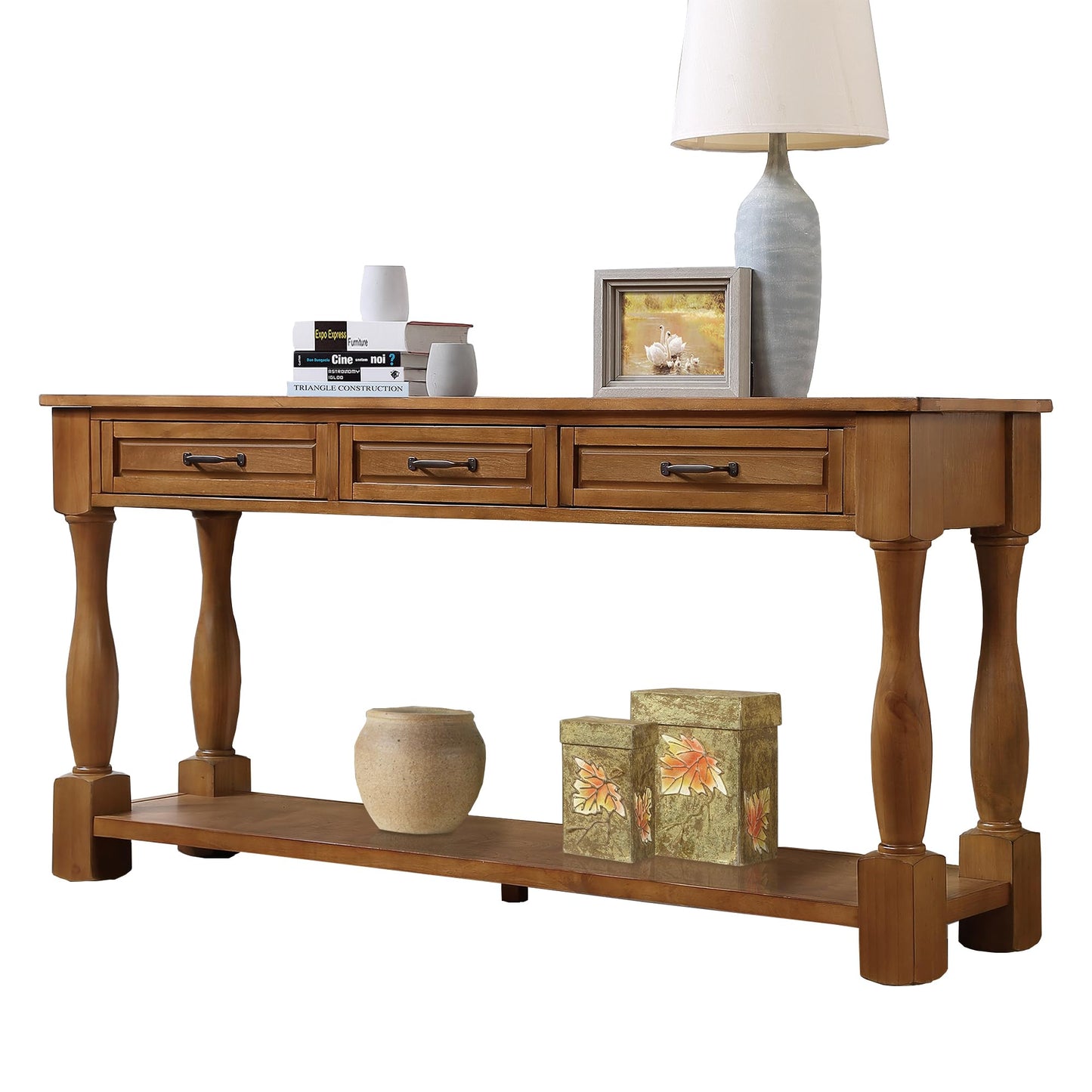 LKTART Solid Wood Console Table for Entryway,Long Sofa Table with 3 Drawers and Bottom Shelf for Hallway,Foyer,Entry,Easy Assembled (63" Light Espresso)