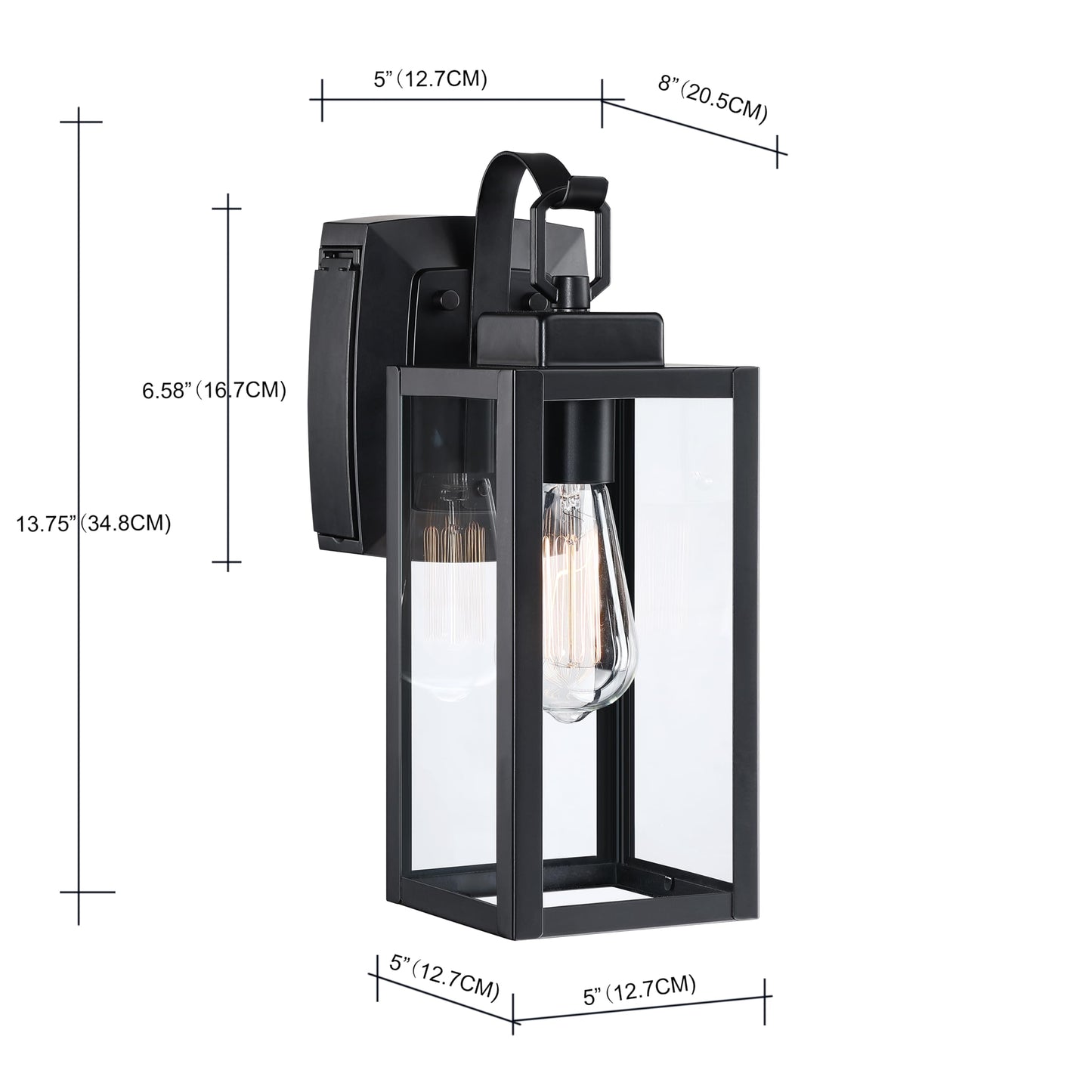 18 Inch Dusk to Dawn Outdoor Wall Light Fixtures, Large Exterior Waterproof Light Fixtures, Black Modern Porch Lights with E26 Sockets & Glass Shades, Wall Sconces for Patio, Garage, Front Door