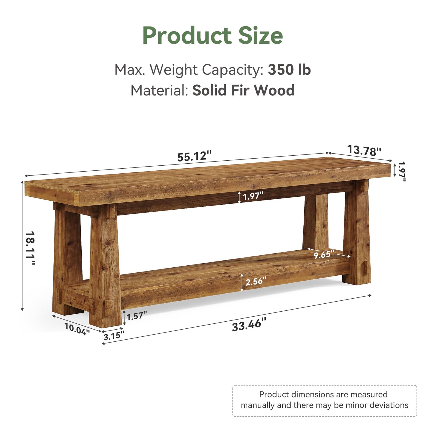 55" Solid Wood Entryway Bench with Shoe Storage, Rustic Wood Grain Shoe Rack Window Bench Seat for Foyer, Hallway, Mudroom, Bedroom, Easy Assembly (Rustic Light Wood)