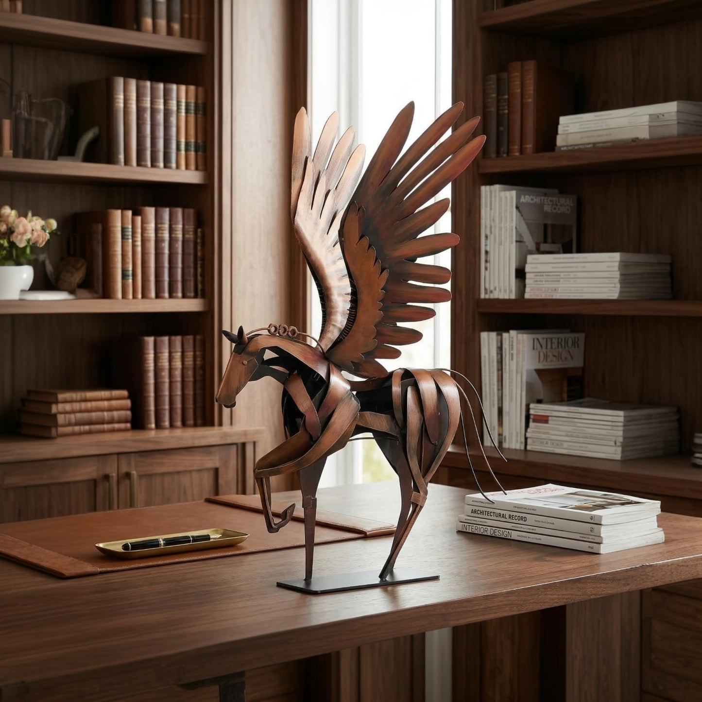 SunBlogs Art Metal Horse Statue Decor, Handmade Strong Modern Horse Sculpture Handicraft, Rustic Metal Statue Decorations Gift for Home Office Desk Figurine (Brown)