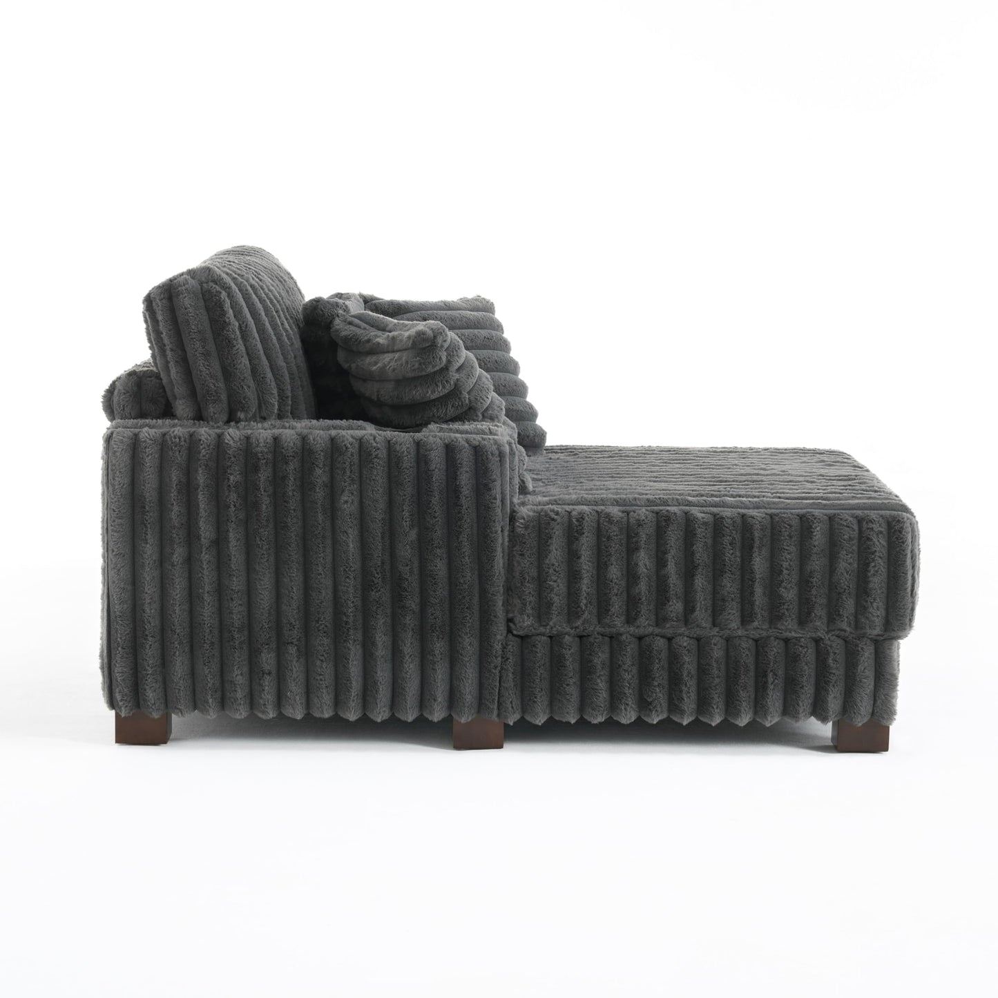 59" Chaise Lounge Chair Indoor, Upholstered Oversized Sleeper Sofa Bed Reading Chairs with 3 Soft Pillows & 2 Cup Holders, Comfy Cloud Deep Seat Sofa for Living Room Bedroom, Set of 2, Navy