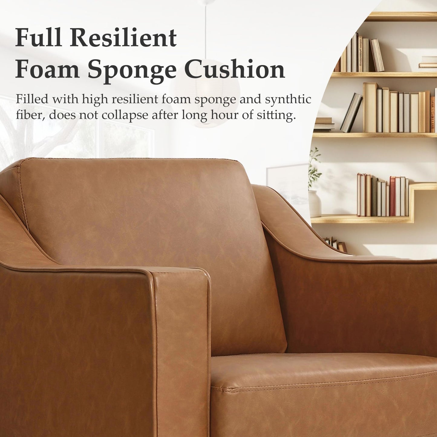 Swivel Accent Chairs Set of 2, 360° Swivel Upholstered Faux Leather Club Armchairs for Living Room, Comfy Single Sofa Reading Chair with Deep Seat, Metal Swivel Base, Coffee
