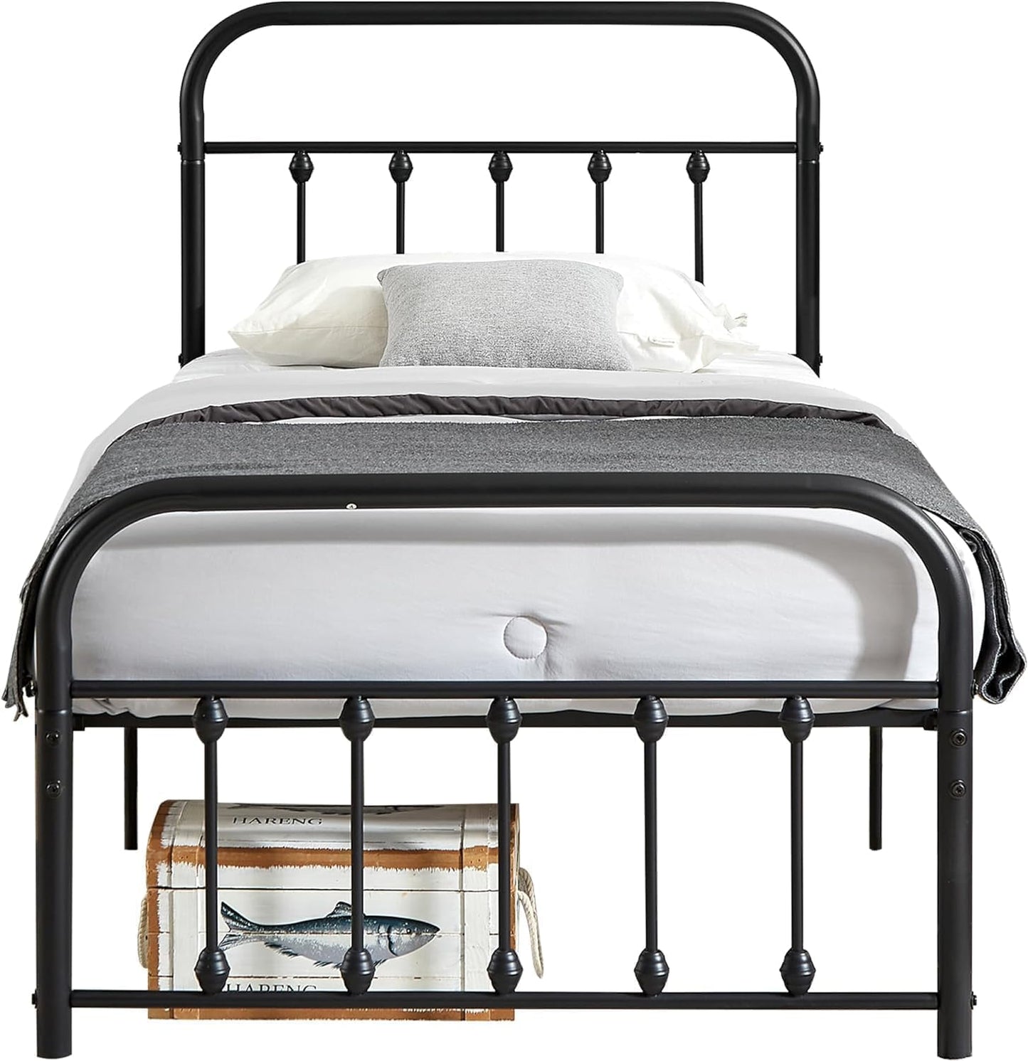 VECELO King Size Victorian Style Metal Bed Frame with Headboard/Mattress Foundation/No Box Spring Needed/Under Bed Storage and Strong Slat Support Purple Bronze