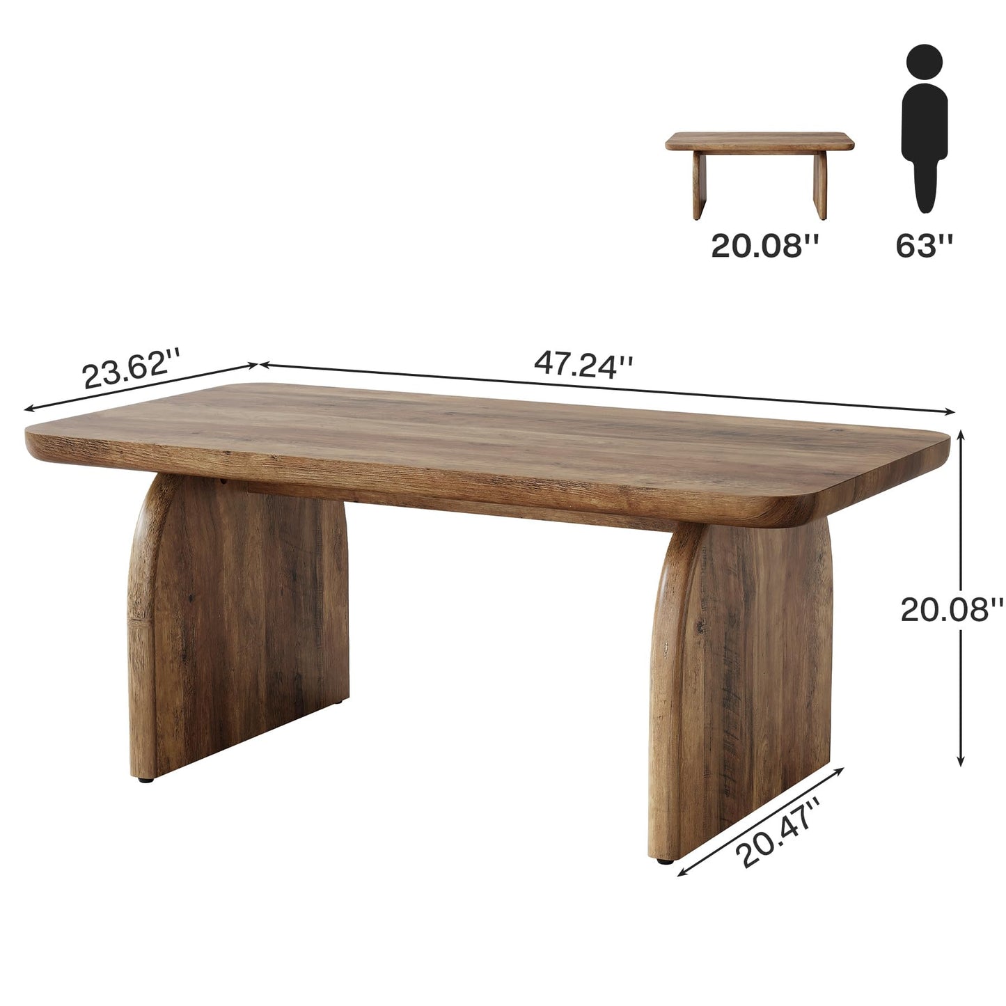 Tribesigns Rectangle Coffee Table, 47-Inch Wood Rectangular Living Room Table, Farmhouse Accent Center Low Cocktail Tea Table with Sturdy Base & Rounded Corners, Easy Assembly (Natural Brown)