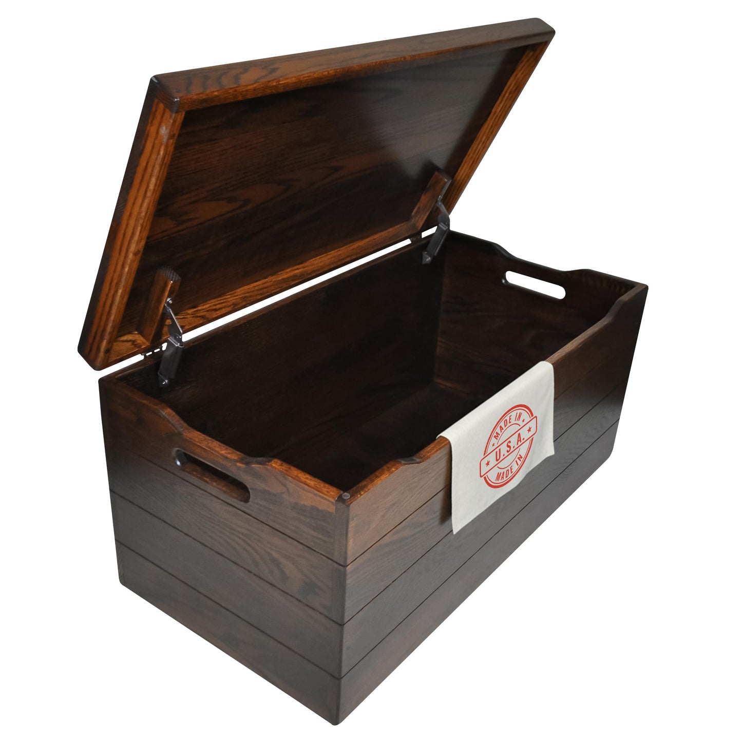 Wooden Storage Chest Trunk Box with Lid and Handles. Handmade, Rustic, Oak Wood, Cherry Stain, 30"