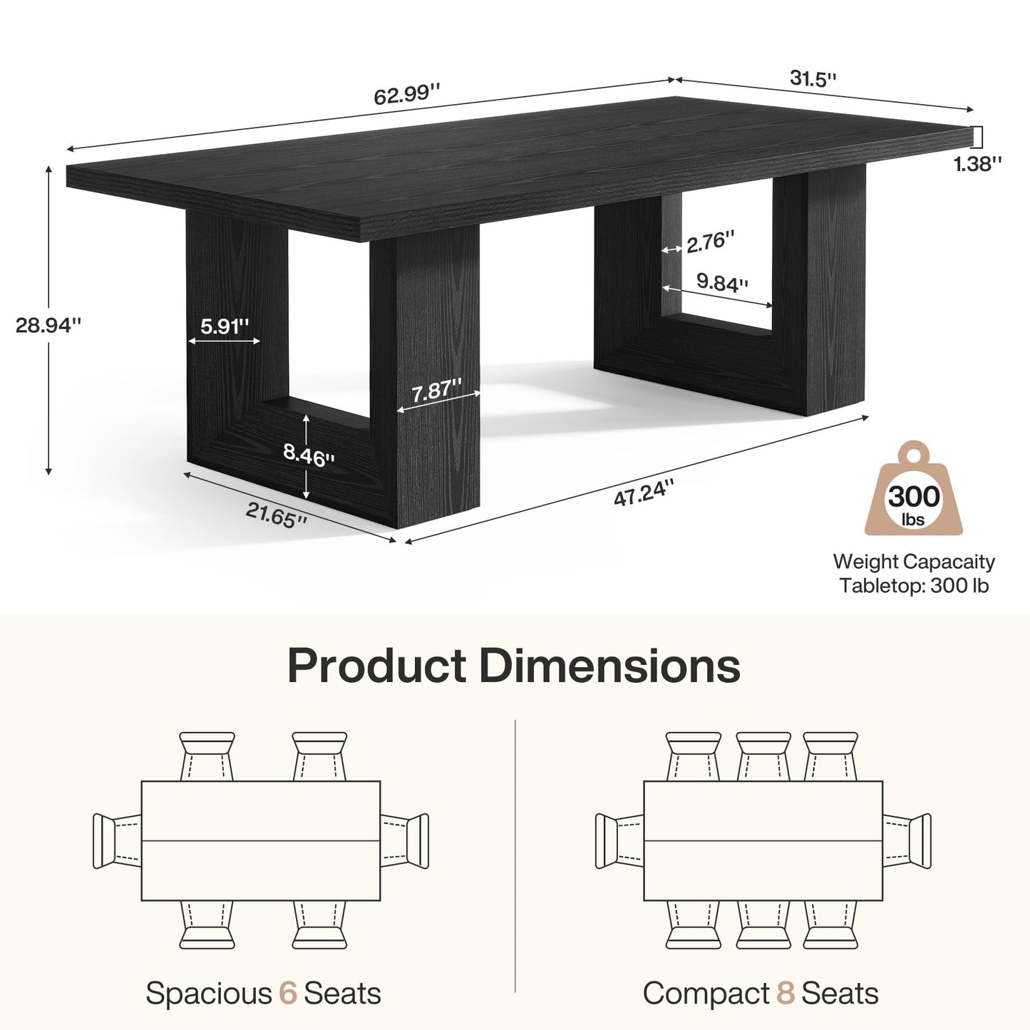 Tribesigns Farmhouse Dining Table, 63-Inch Rectangular Kitchen Table with Strong Geometric Frame for Kitchen & Dining & Living Room, Brown