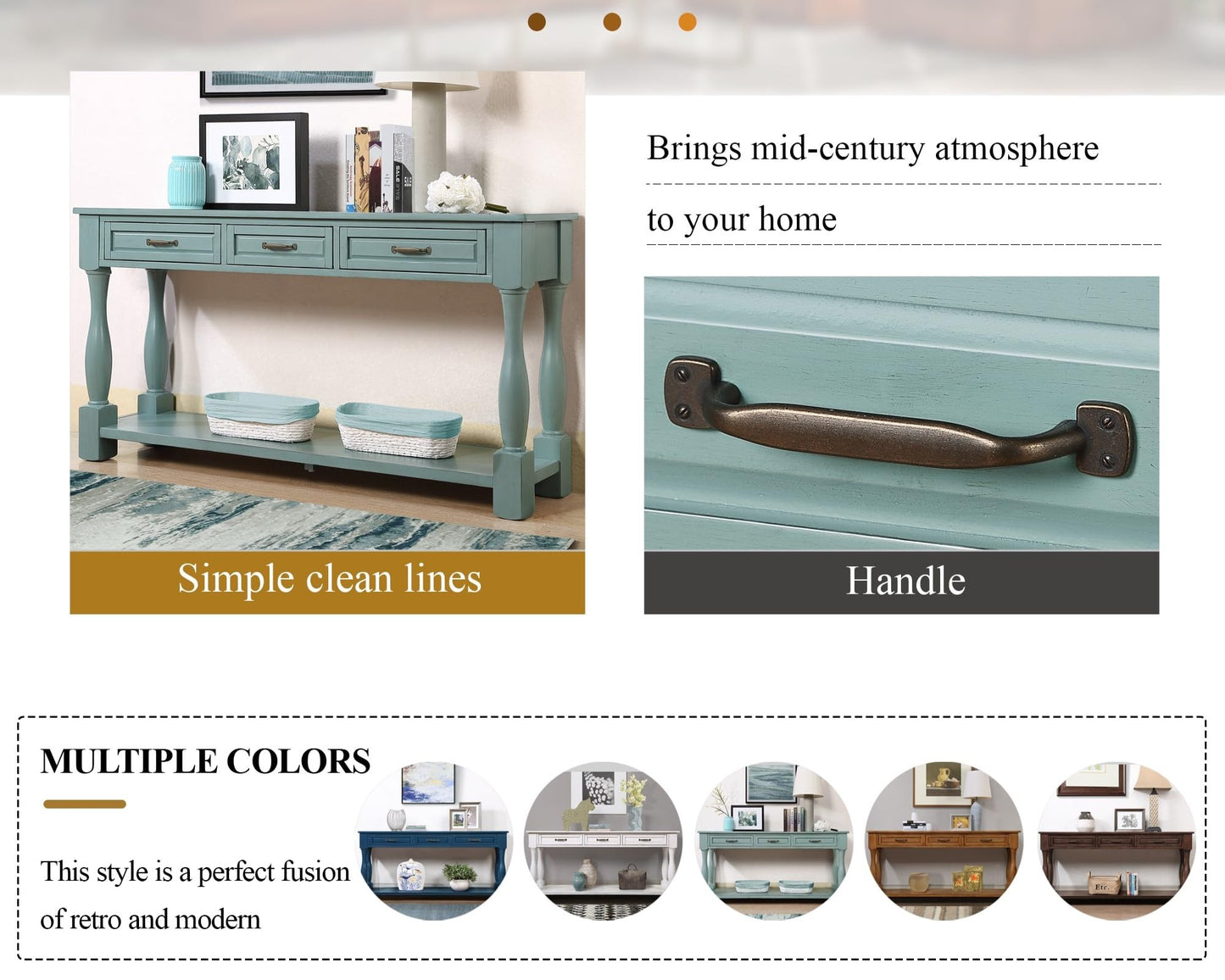 LKTART Solid Wood Console Table for Entryway,Long Sofa Table with 3 Drawers and Bottom Shelf for Hallway,Foyer,Entry,Easy Assembled (63" Light Espresso)