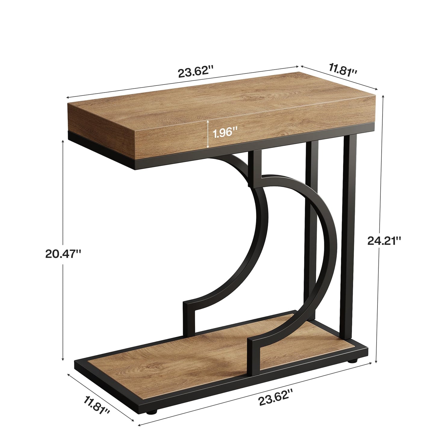 Tribesigns Narrow Side Table for Couch, C Shaped End Table with Metal Frame, Modern Bedside Tables, Small Sofa Tables for Small Spaces, Living Room (1, Brown+Black)