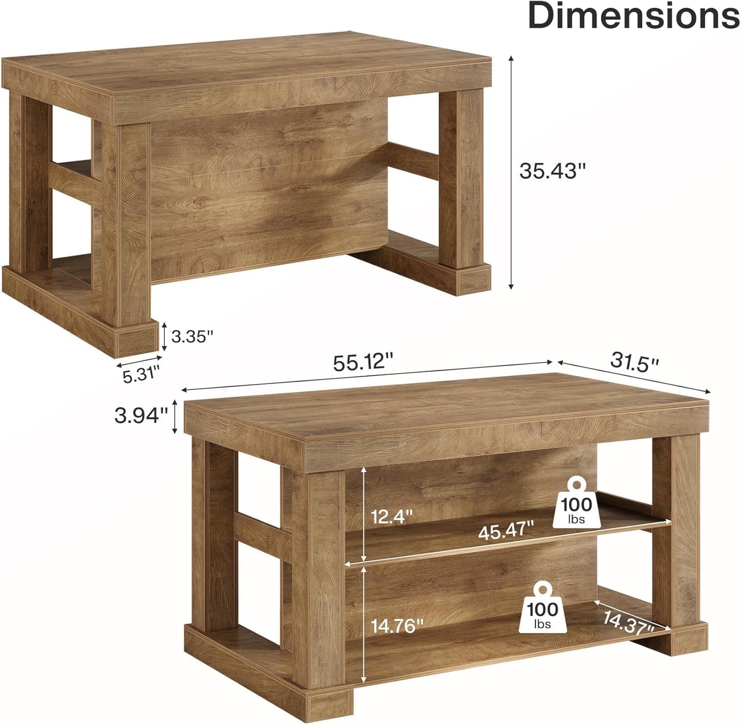 Tribesigns 55" Kitchen Island with Seating and Storage, 3-Tier Farmhouse Wood Stationary Island Table with Large Worktop & Leg Room, Coffee Bar Table with Storage Shelves for Kitchen, White and Brown