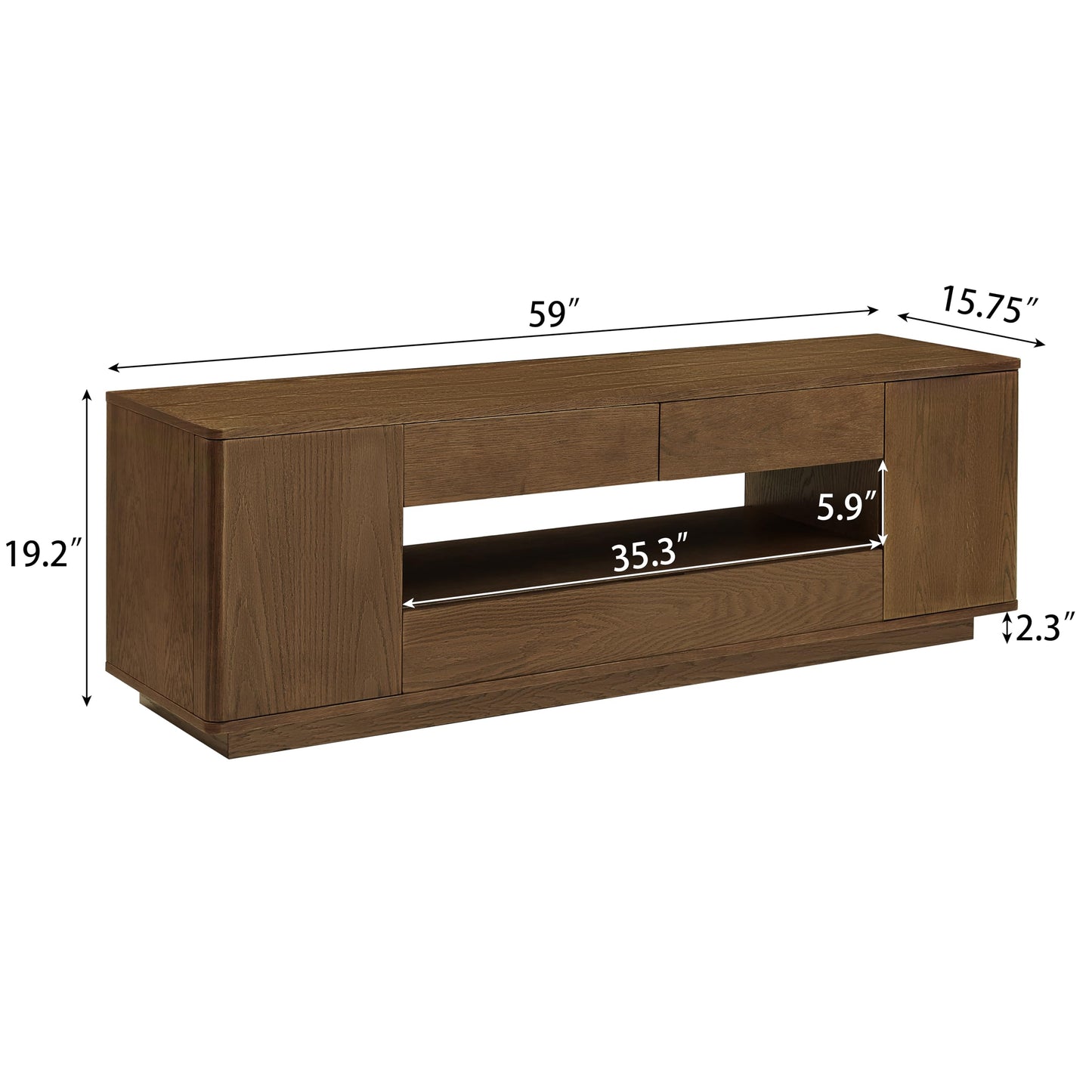 LKTART Mid Century Modern Rattan TV Stand for 65 Inch TV,59" Boho Media Console with Sliding Doors & Open Shelves,Solid Wood Legs for Living Room,Light Walnut
