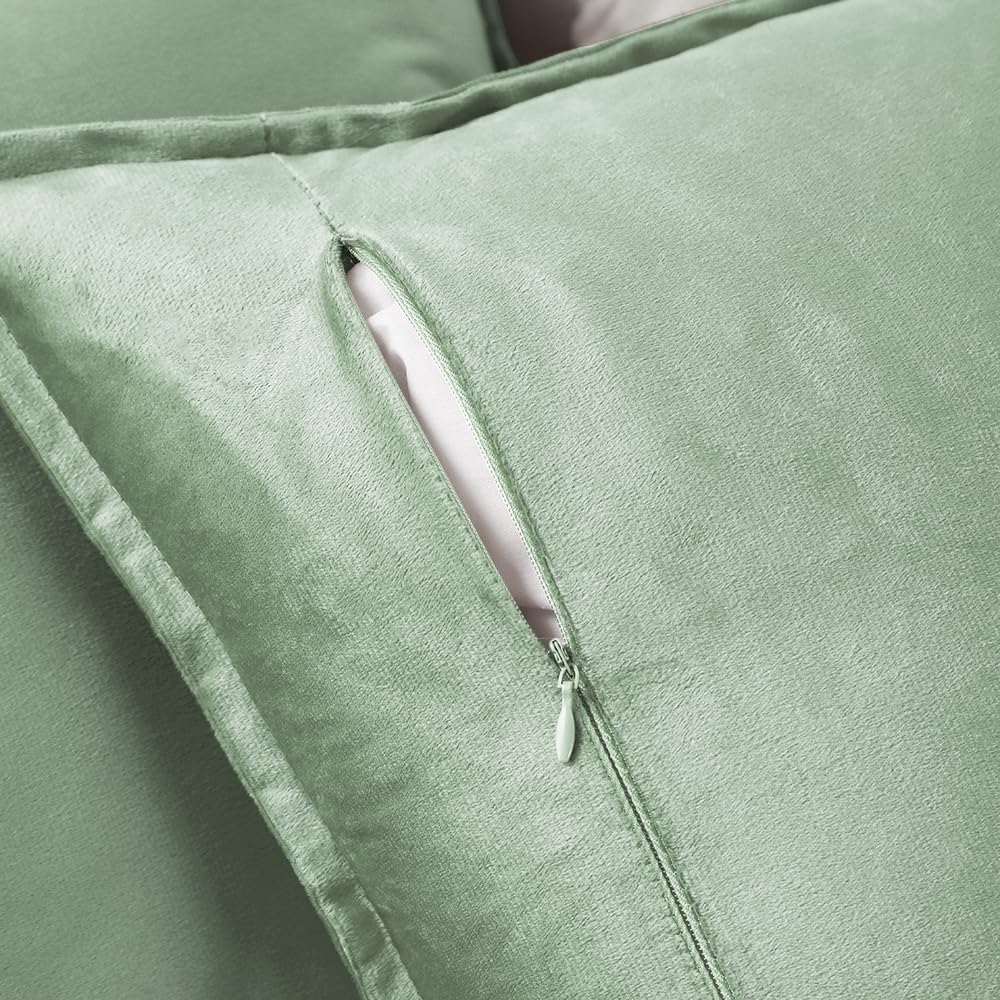 VAKADO Throw Pillow Covers 18x18 Set of 2 Olive Green Velvet Decor Decorative Couch Cushion Euro Xmas Pillowcases with Fringe Home Bed Decoration for Sofa Bedroom Office