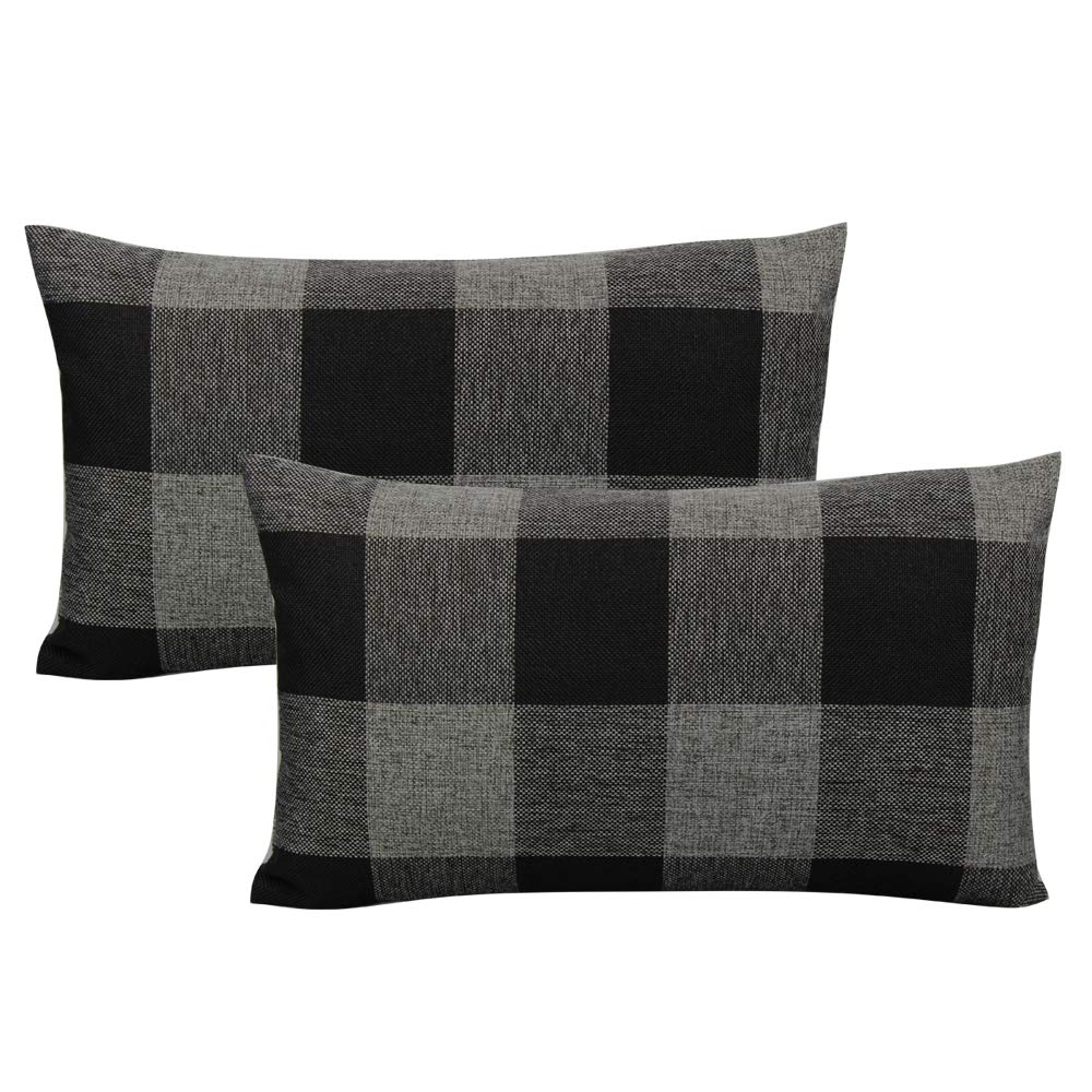 VAKADO Outdoor Farmhouse Buffalo Plaids Throw Pillow Covers 18x18 Set of 2 Black White Decorative Classroom Front Porch Classic Decor Retro Boho Cushion Cases Fall Home Rustic Check for Couch Patio