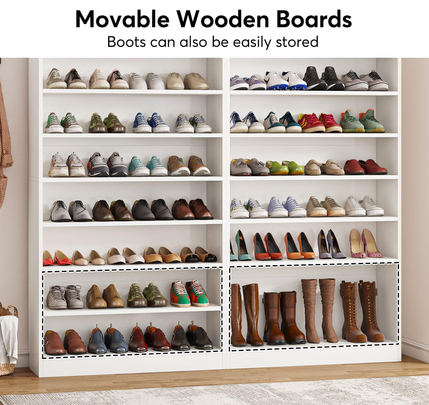 Tribesigns Shoe Cabinet, 9 Tiers 40-45 Pairs Heavy Duty Wood Freestanding Shoe Storage Cabinet, 70.8'' Tall Shoe Cabinet with Open Storage for Entryway, White